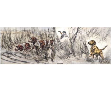 HENRY WILKINSON (BRITISH, 1921 - 2011)Spaniels and Flushing DuckSigned in pencil, coloured copperplate etchings, 37/75 and 19