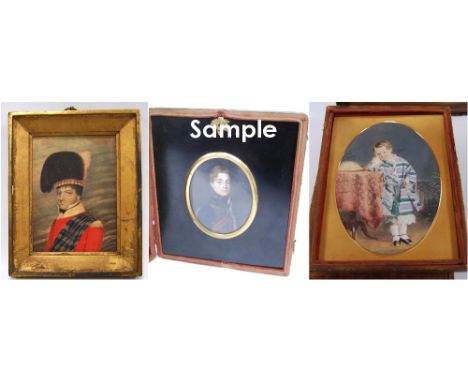 Group of portrait miniatures including General Towers, in uniform, signed Saint, 9cm high, and another of Colin Campbell Mack