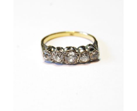 Diamond five-stone ring with old-cut brilliants, in gold, '18ct', size T. 