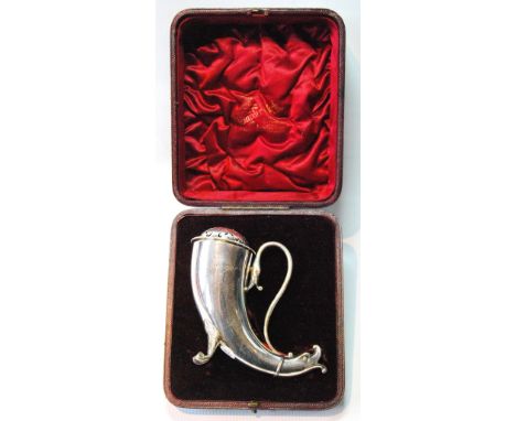 Silver caster modelled as a celtic horn with loop handle, by Henry Matthews, Birmingham 1898, 4oz, cased. 