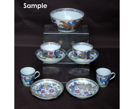 New Hall tea wares, 'Tobacco' pattern no. 274, in polychrome and gilt, comprising: five tea bowls with saucers; seven cups wi