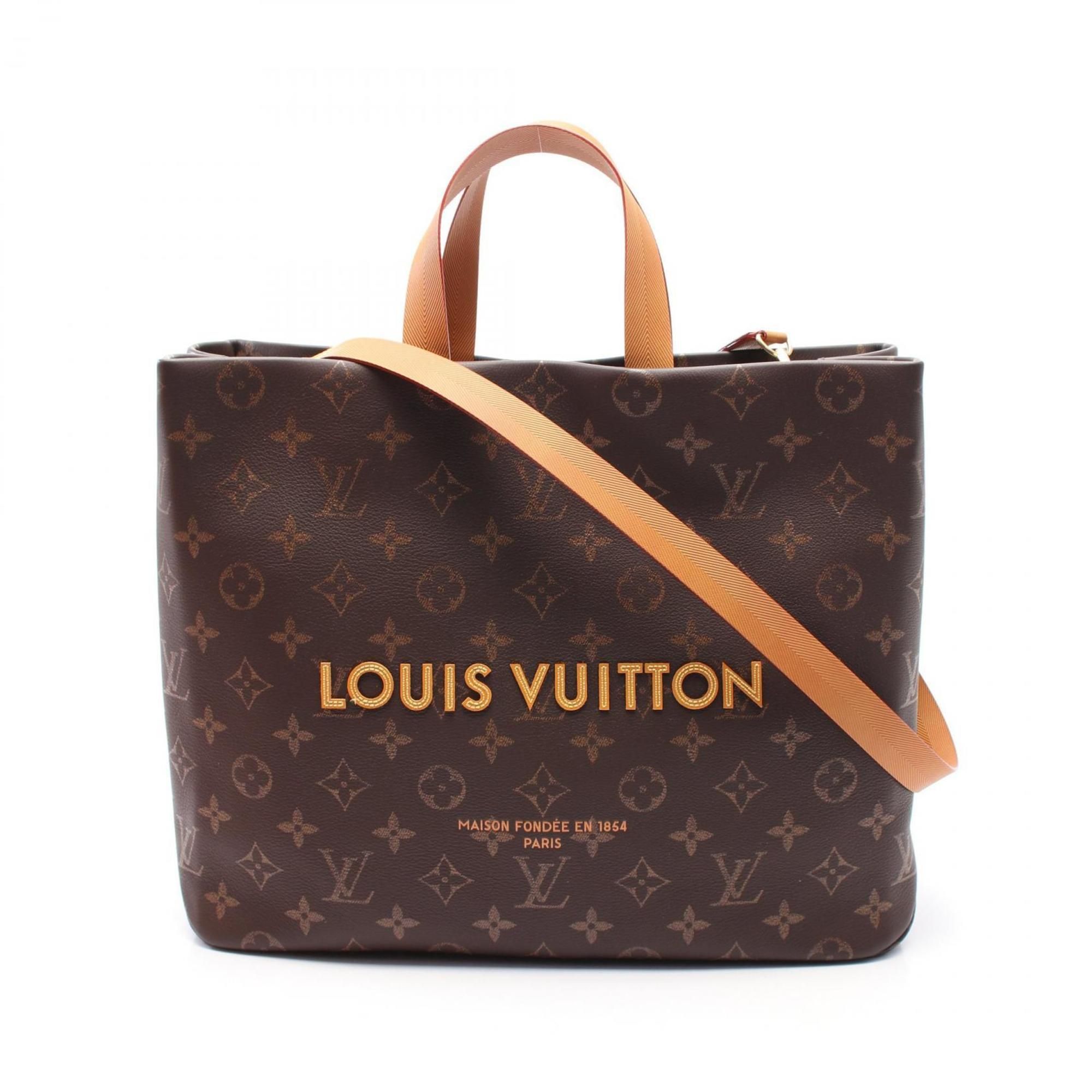 Louis Vuitton Shopper Tote MM Bag Leather Monogram Men's Brown M13928