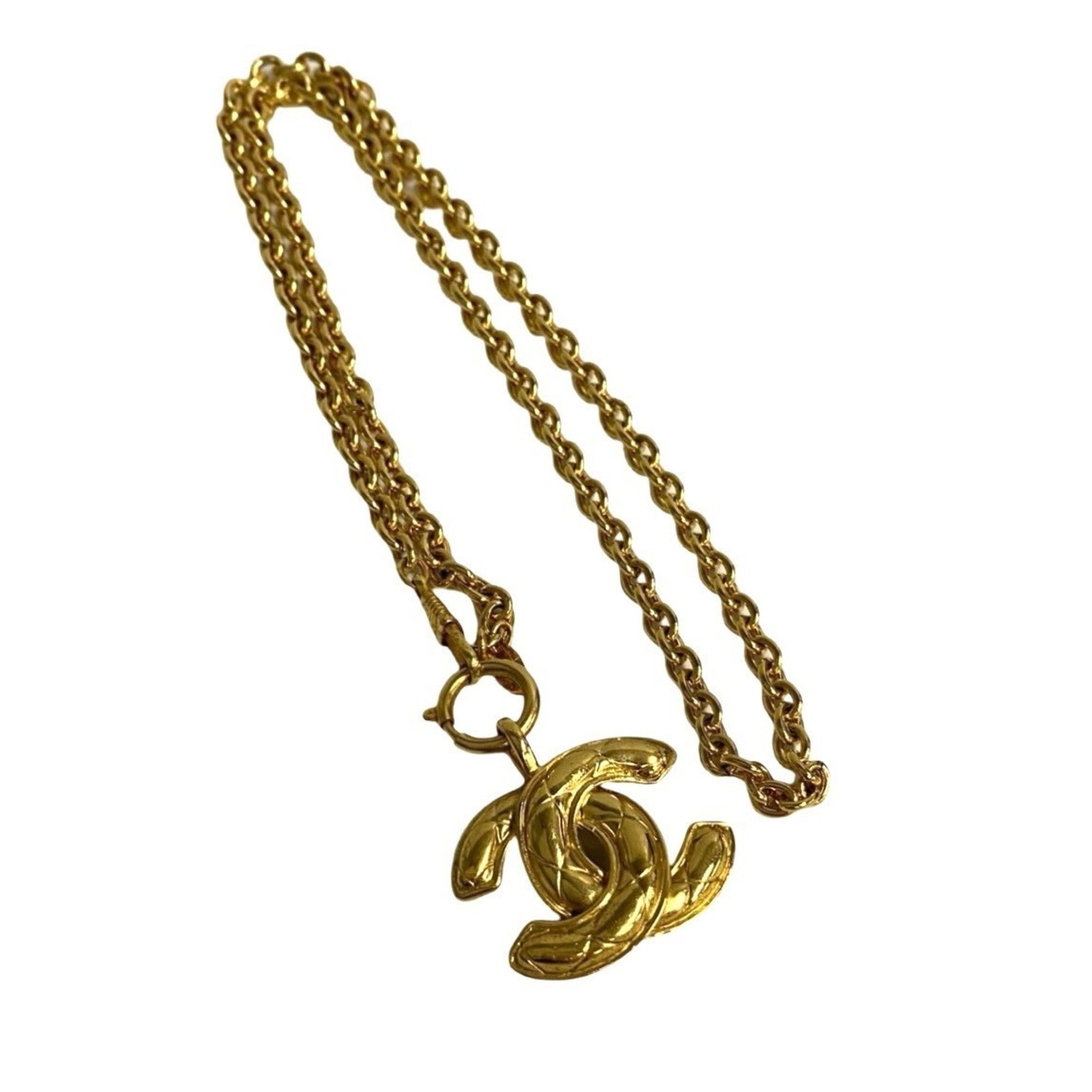 CHANEL Coco Mark Motif Chain Necklace Pendant Choker Gold 31357