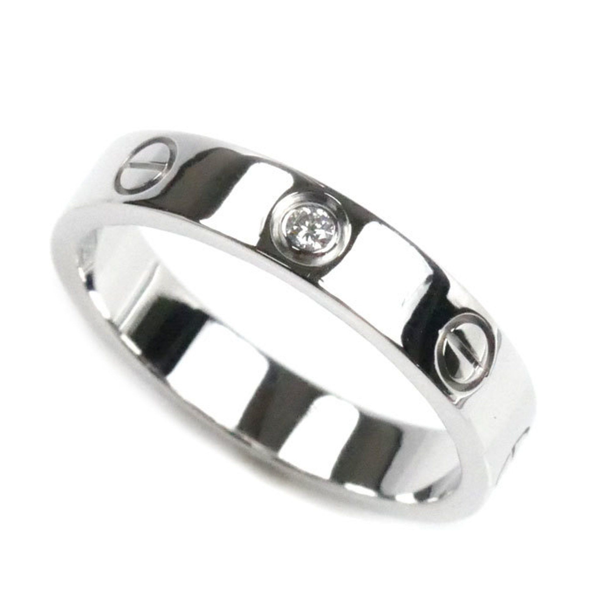 CARTIER 18KWG White Gold Mini Love 1P Diamond Ring B4050554 Size 14 54 4.8g Women's