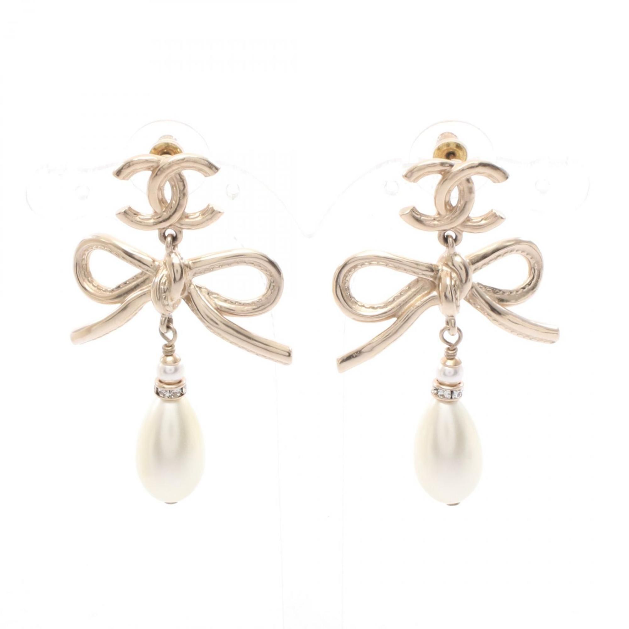 CHANEL Coco Mark Earrings with Gold Plated Faux Pearls for Women, and Ivory