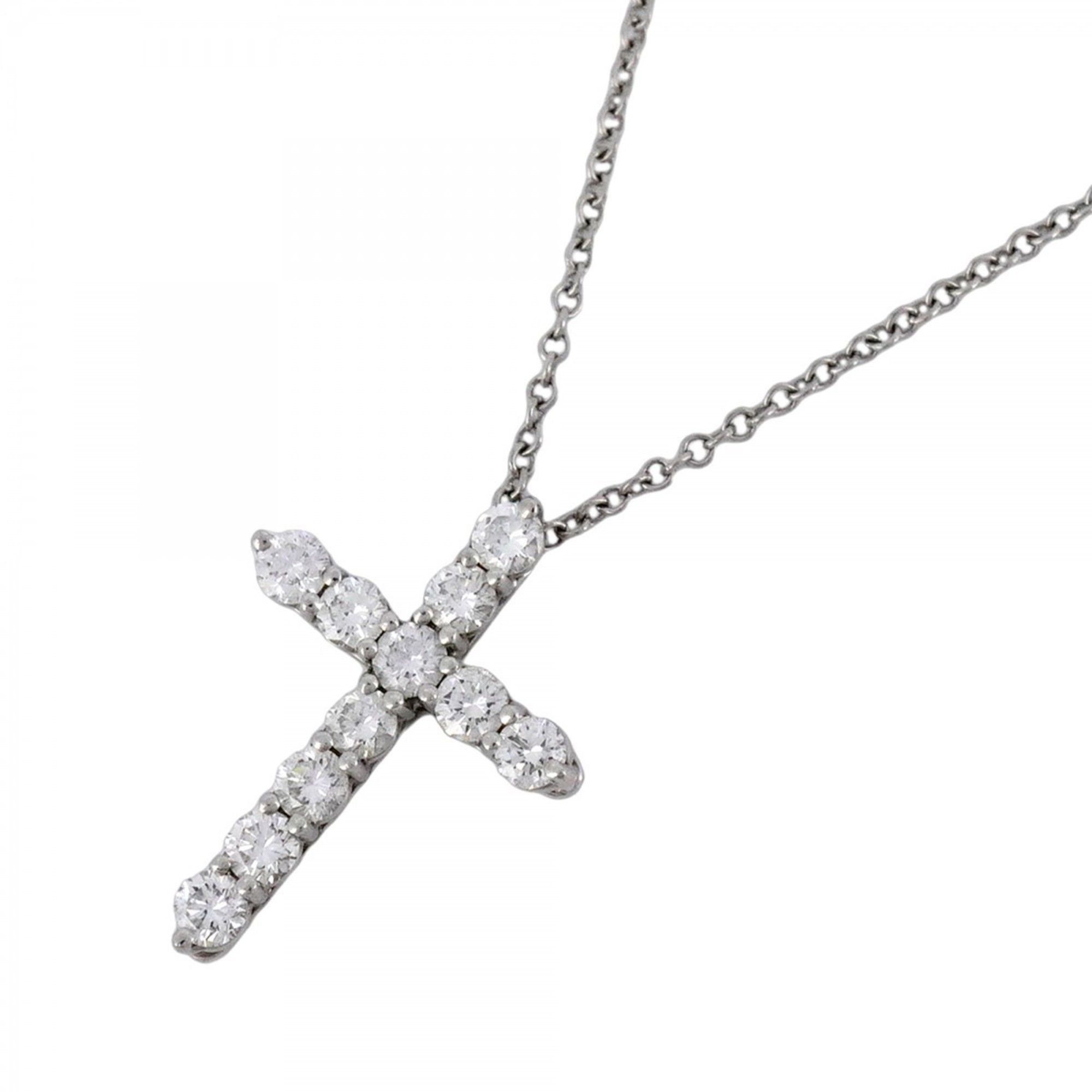 Tiffany Small Cross Necklace Pt950 Platinum Diamond Women's