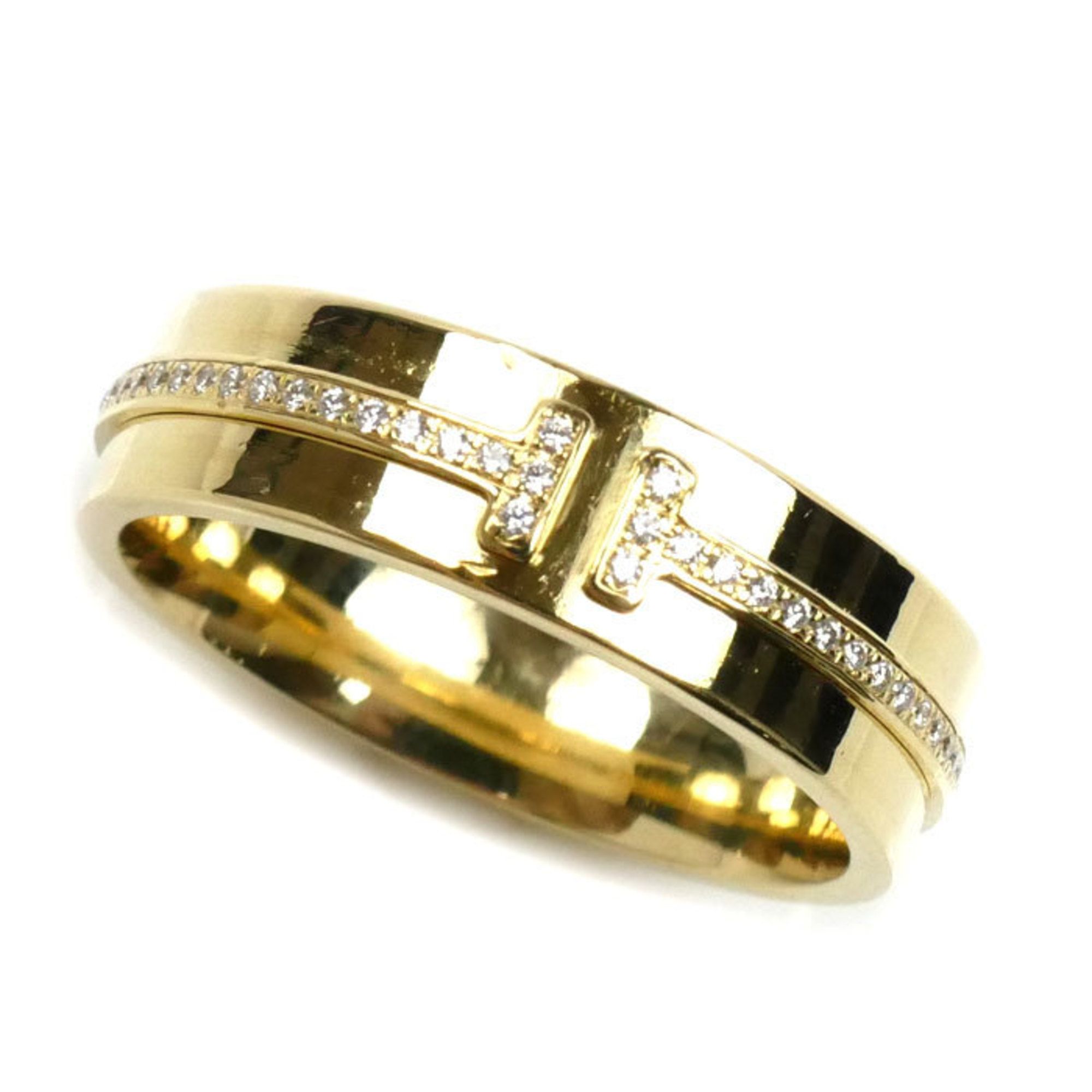 TIFFANY & Co. Tiffany 18KYG Yellow Gold T Two Narrow Wide Ring (60150866) with Diamonds, Size 14, 7.