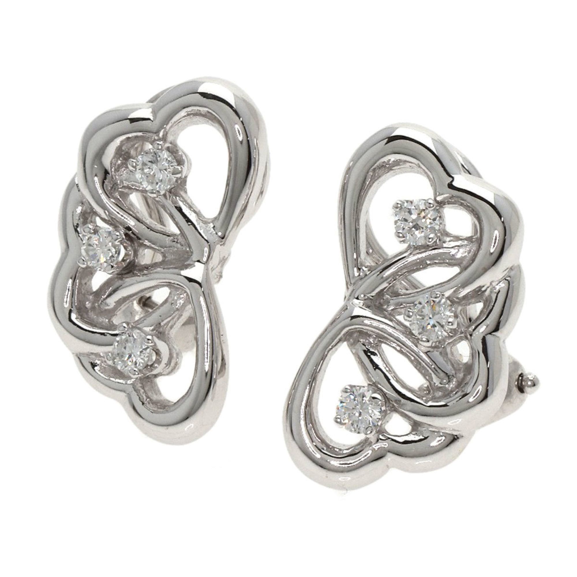 Tiffany & Co. Triple Heart Diamond Earrings in 18K White Gold for Women.
