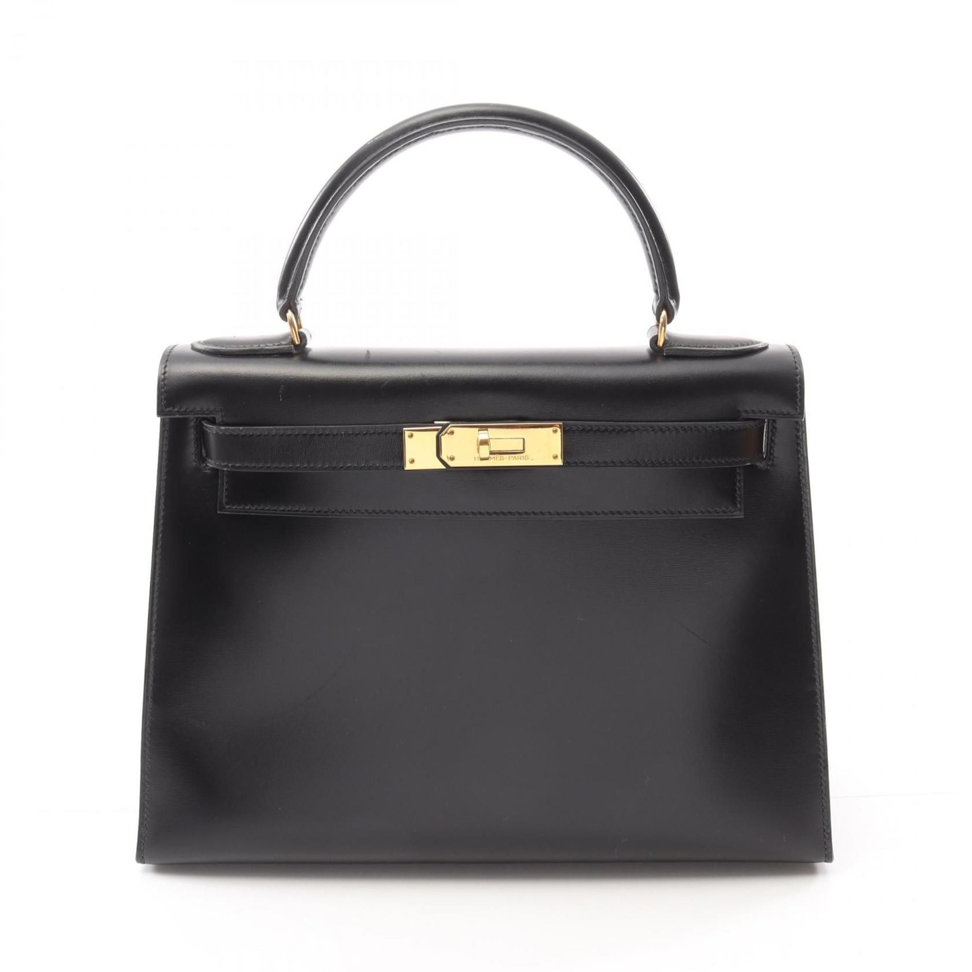 Hermes Kelly 28 Handbag Calfskin (Cowhide) Boxcalf Women's Black