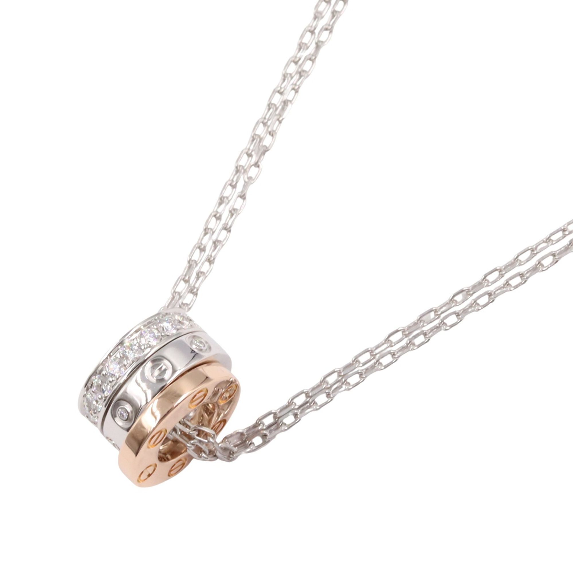 Cartier Love Three Hoop Diamond Necklace, 18K White Gold (K18WG) or Pink (K18PG) with Diamonds, Clea