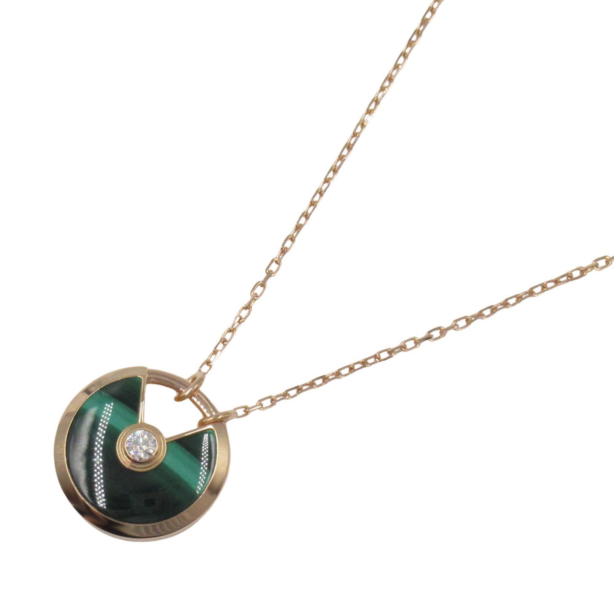 Cartier Malachite Amulet Necklace in 18K Pink Gold with Diamonds, Clear and Green.