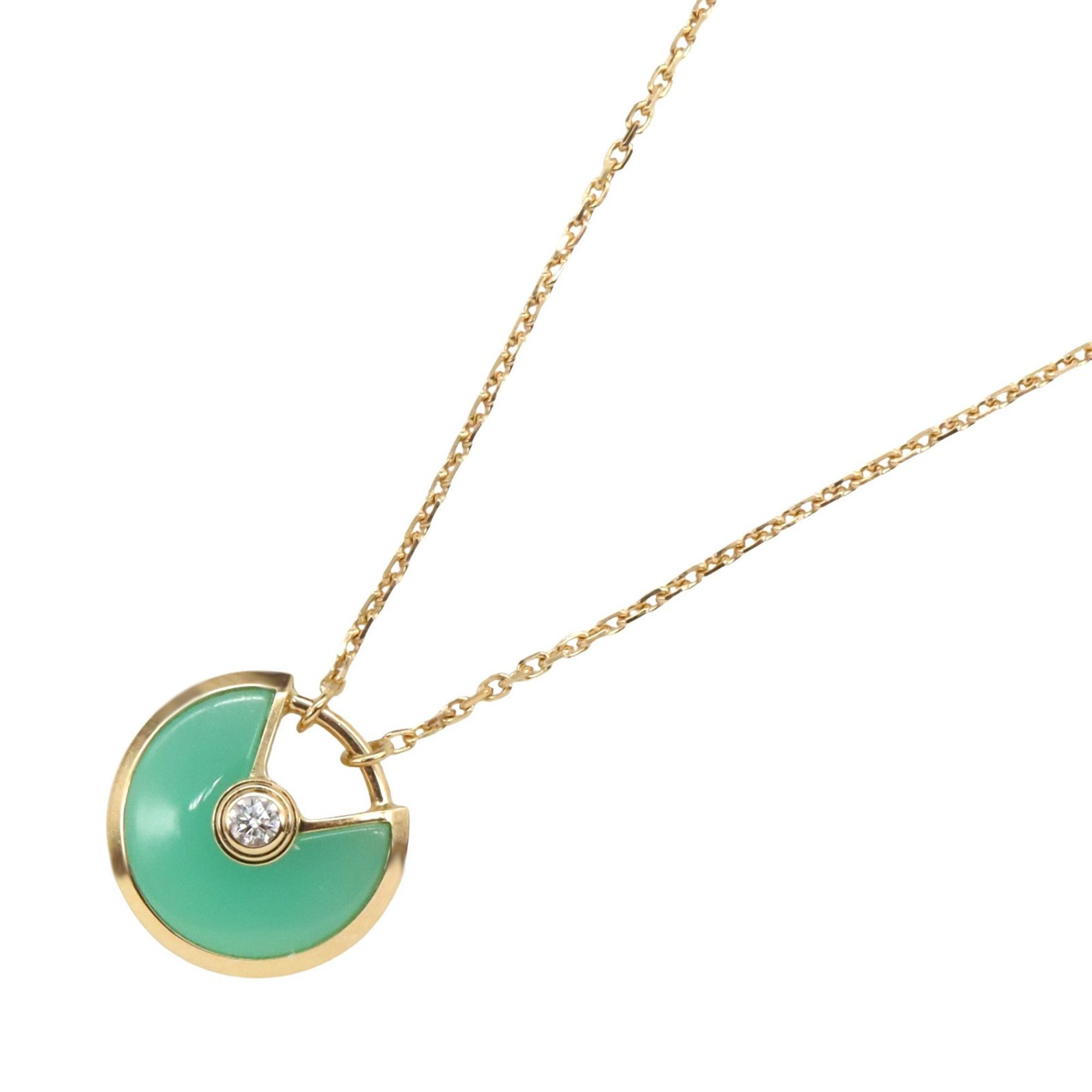 Cartier Amulet de Necklace, 18K Yellow Gold with Diamonds and Chrysoprase, Green Clear