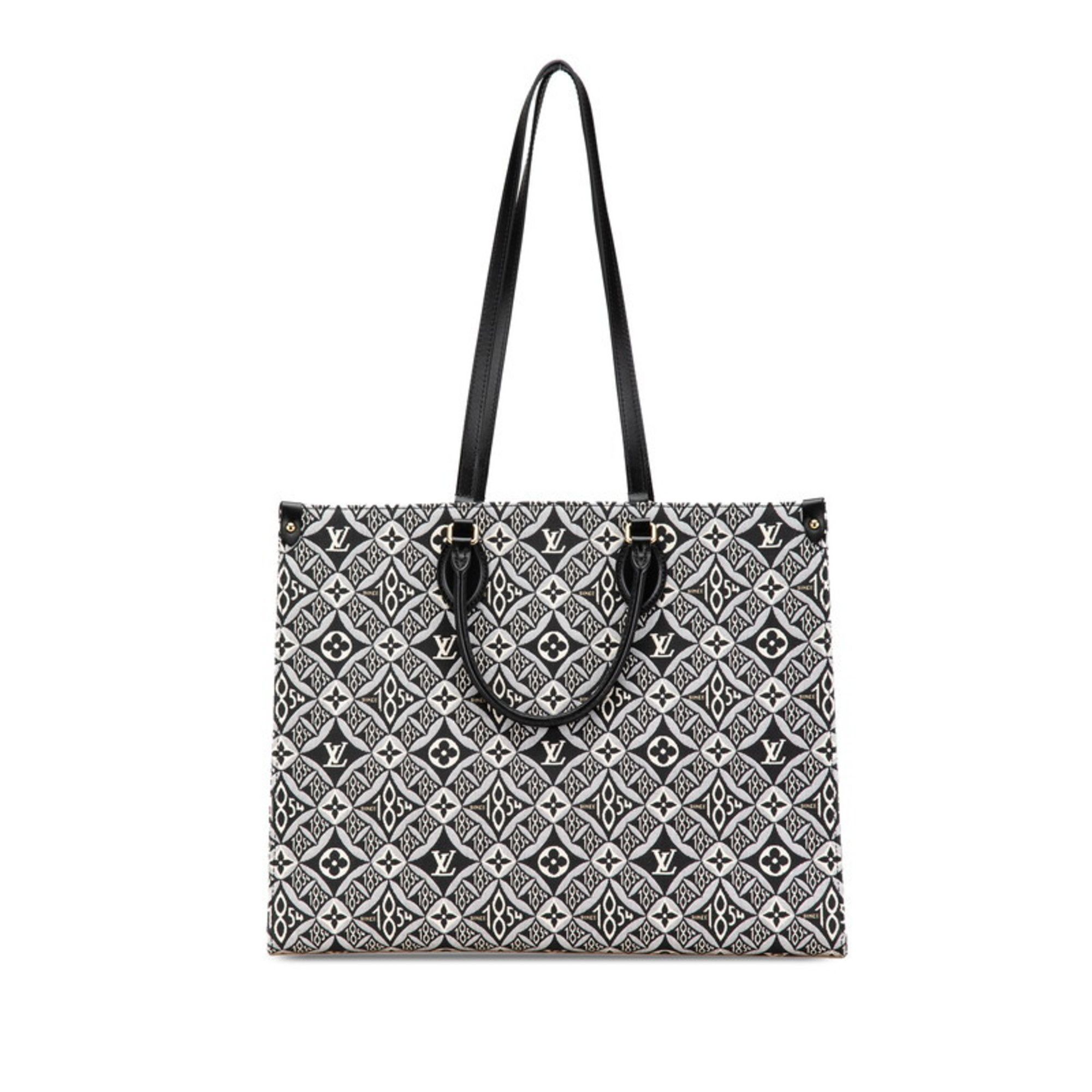 Louis Vuitton Monogram On the Go GM Handbag Tote Bag M57207 Black White Blue Canvas Leather Women's
