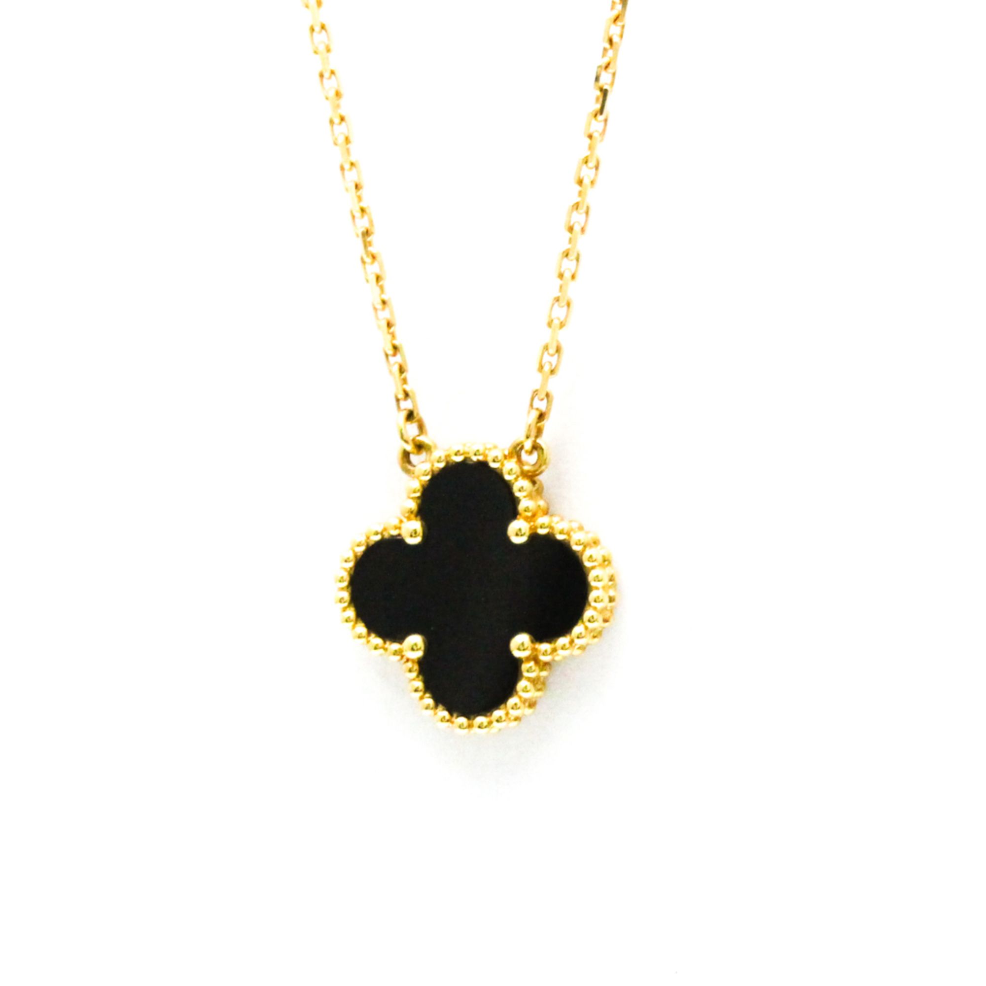 Van Cleef & Arpels Vintage Alhambra Yellow Gold (18K) Onyx Women,Men Fashion Pendant Necklace (Gold)