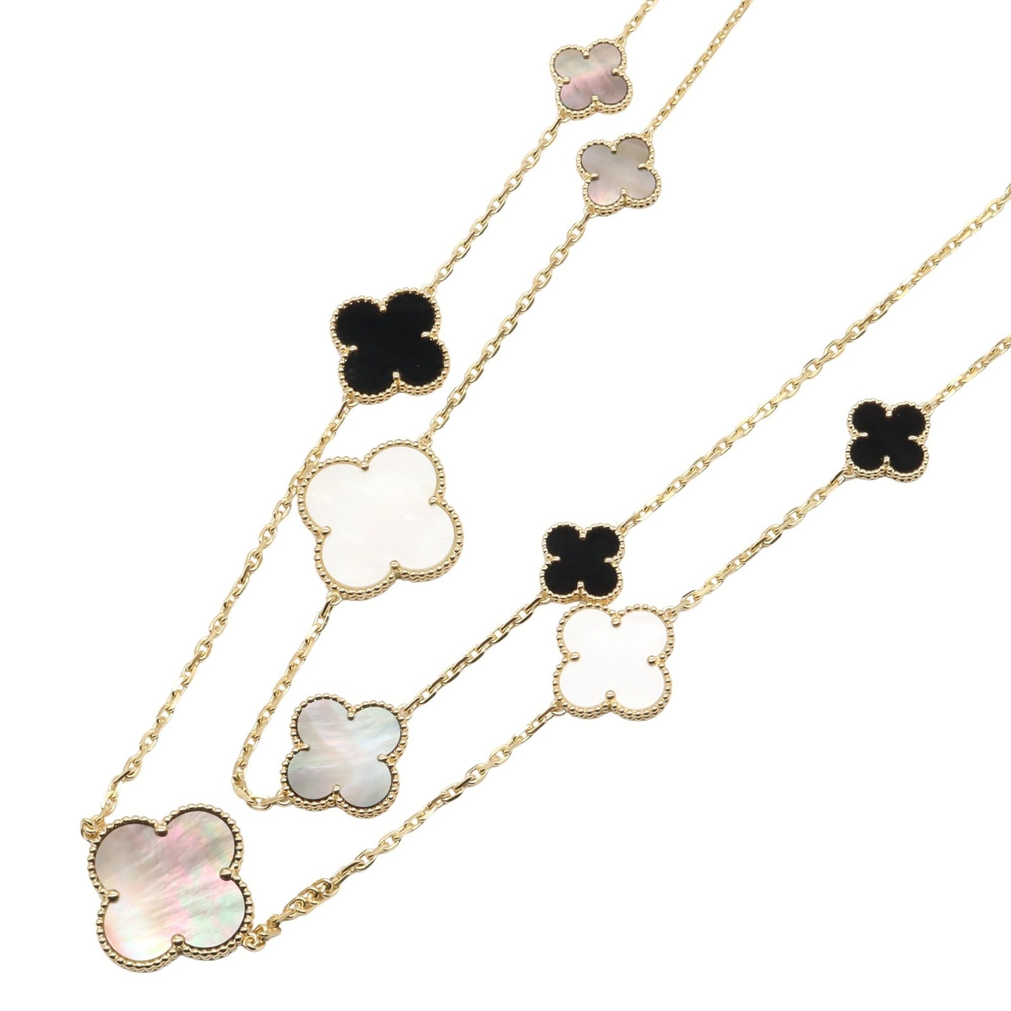 Van Cleef & Arpels Magic Alhambra Grey Shell Necklace in 18K Yellow Gold with Mother-of-Pearl and On