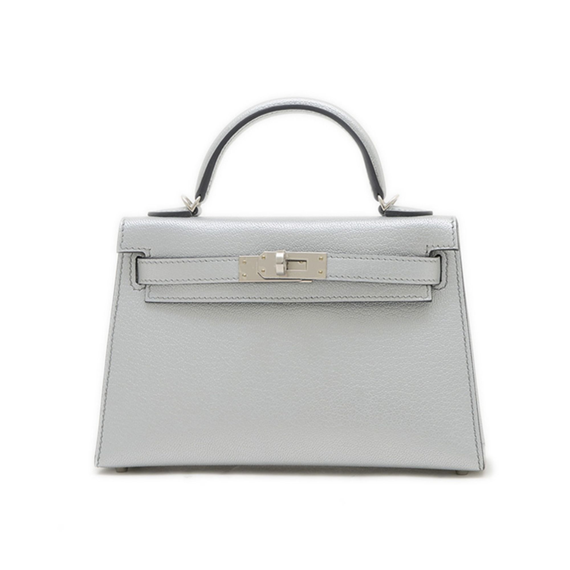Hermes Hermès Kelly Mini Deux 2 Handbag, Chevre Shamquila Argent, Silver Hardware, Double Stamp, BP