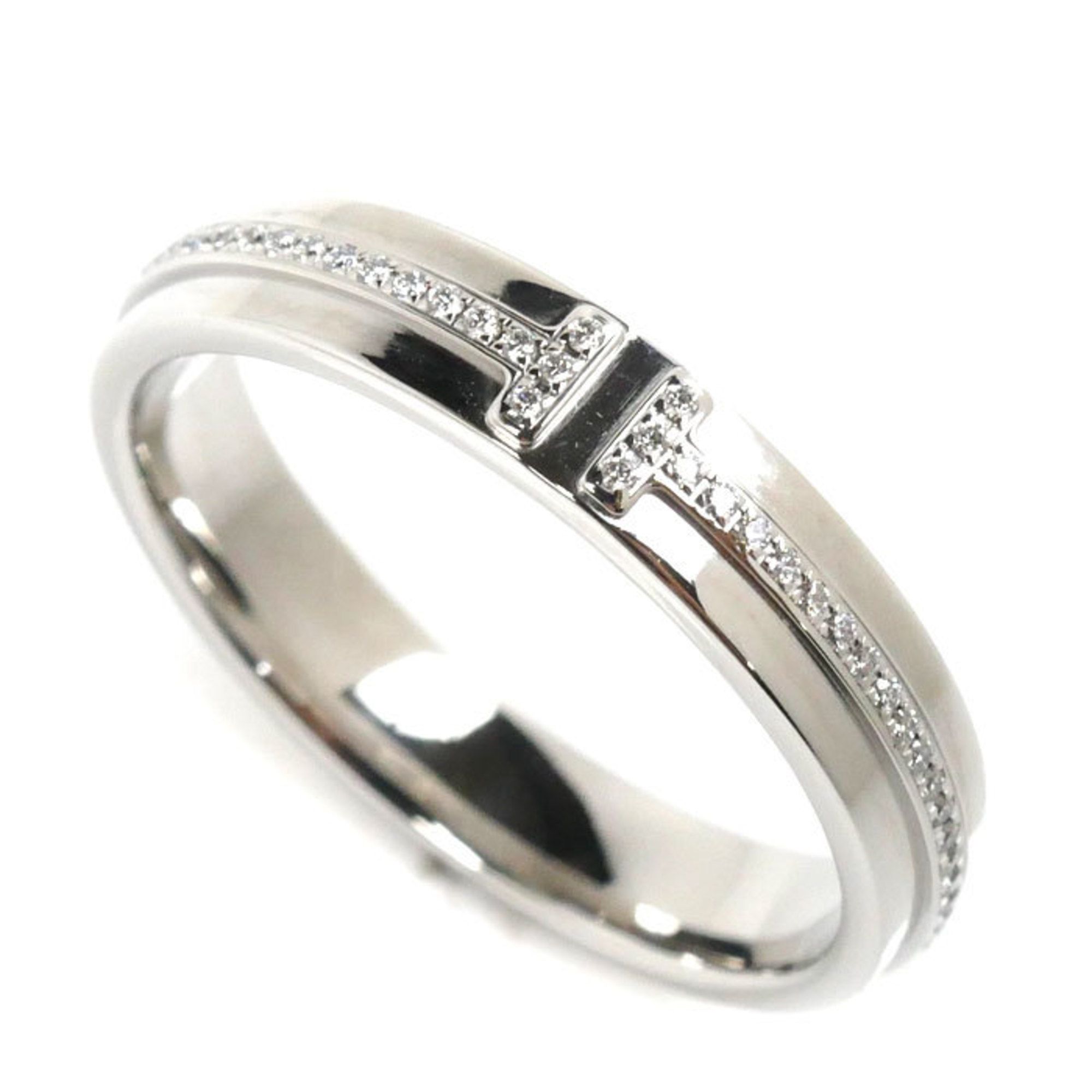 TIFFANY&Co. Tiffany K18WG White Gold T TWO Narrow Ring Diamond Size 22.5 7.1g Men's