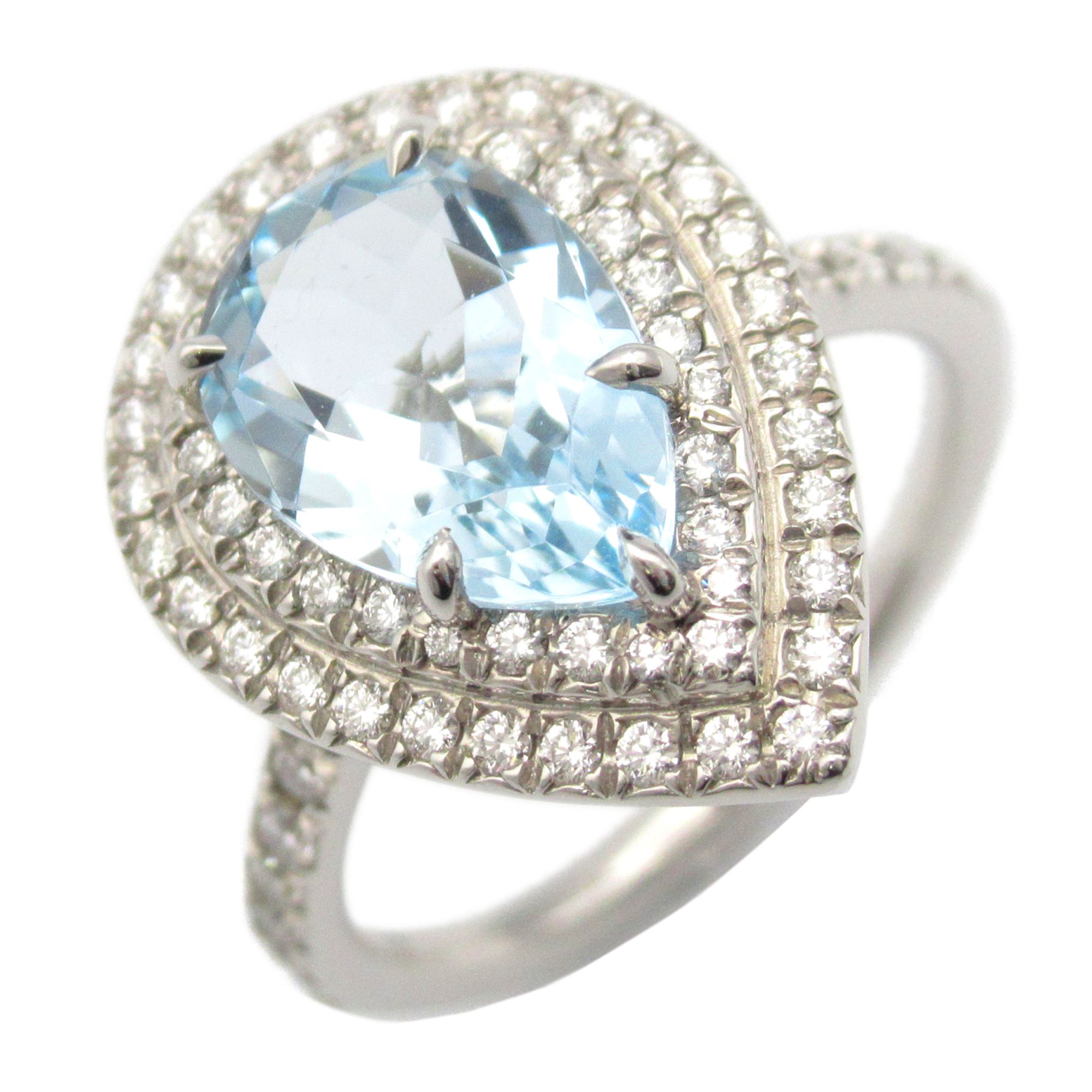 Tiffany & Co. Soleste Ring, Diamond and Aquamarine, Pt950 Platinum, Women's, Blue Clear