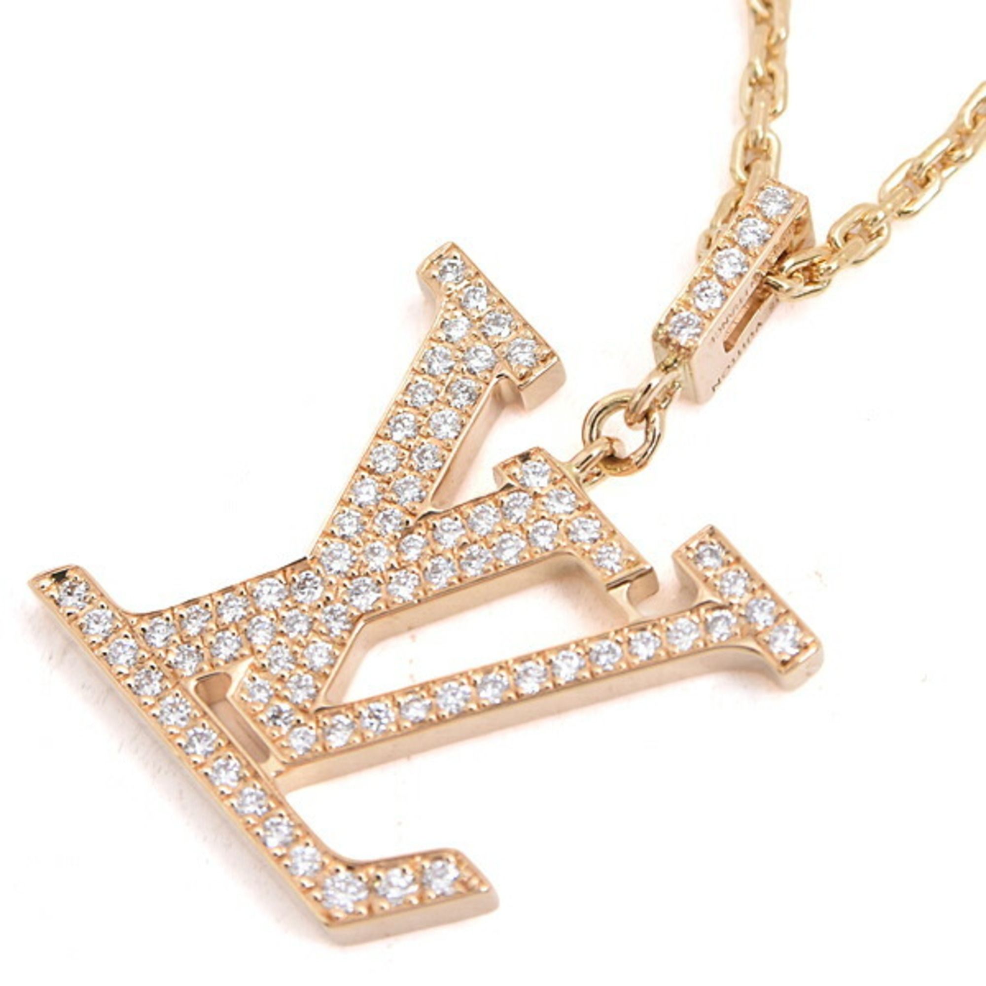 Louis Vuitton Necklace Men's Women's Pendant LV GM Diamond Yellow Gold Q93849 750YG