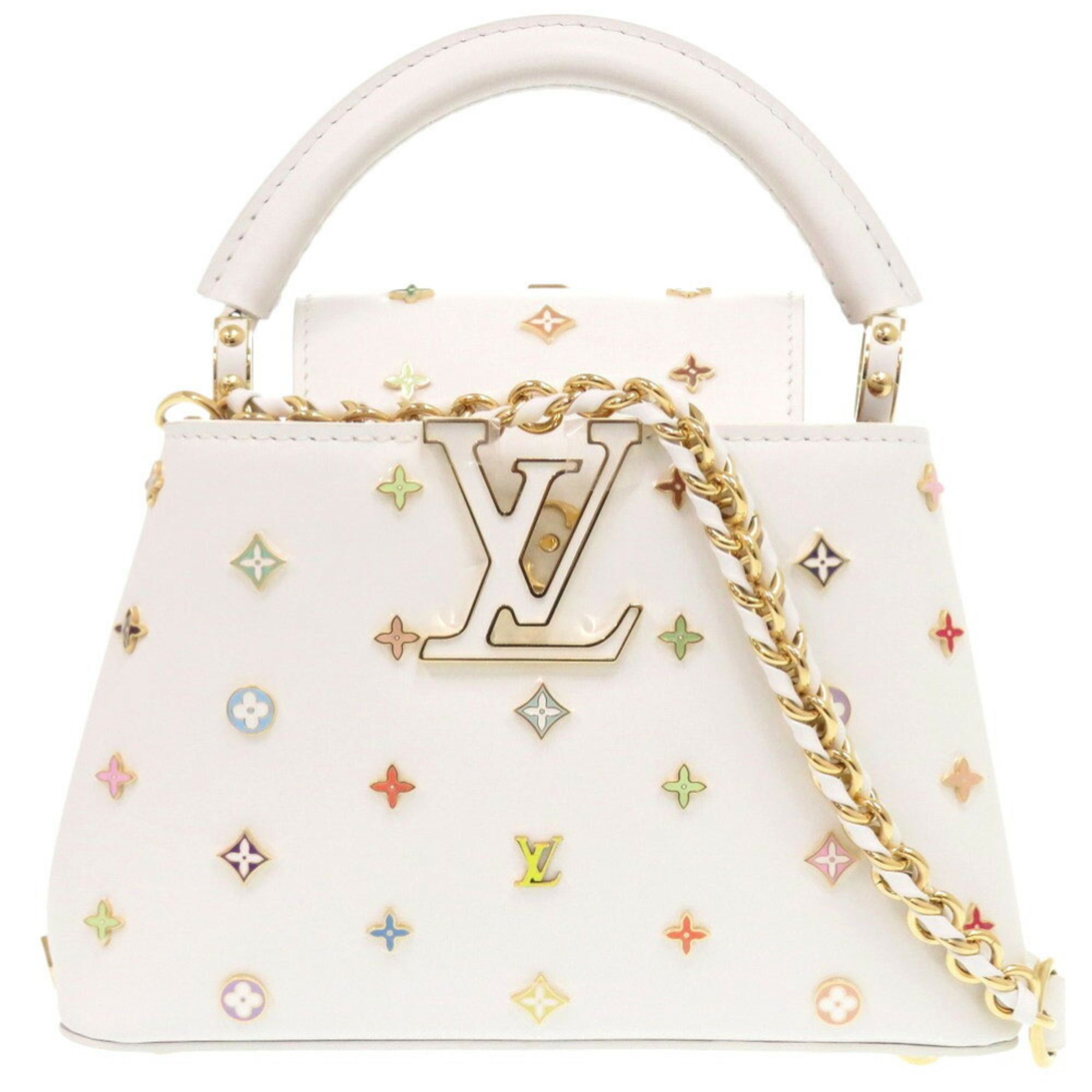 Louis Vuitton x Takashi Murakami Capucines Mini MINI M14165 Leather Metal Studs Multicolor White Han