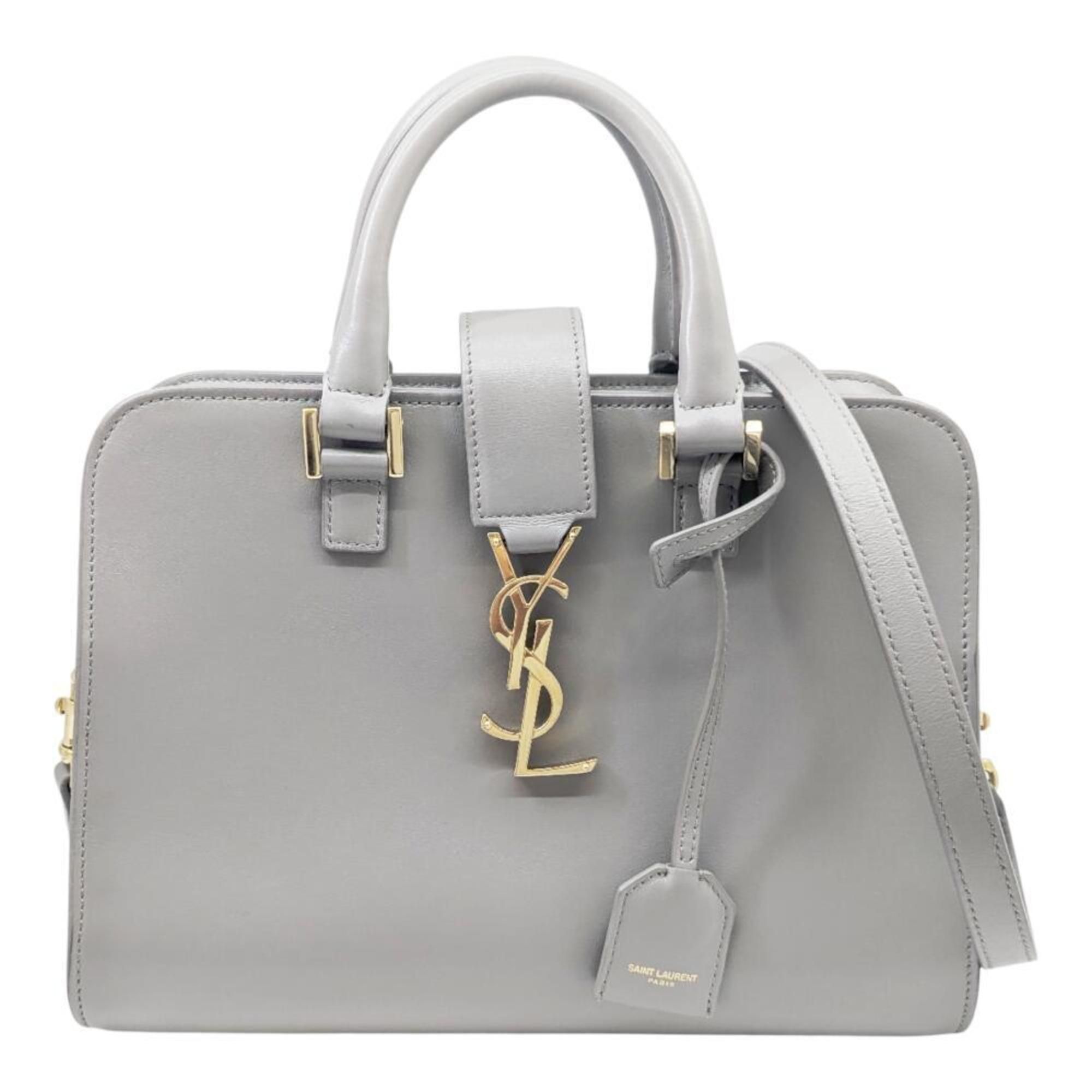 SAINT LAURENT Baby Cabas Leather Gray Handbag/Shoulder Bag by YSL Yves Saint Laurent for Women