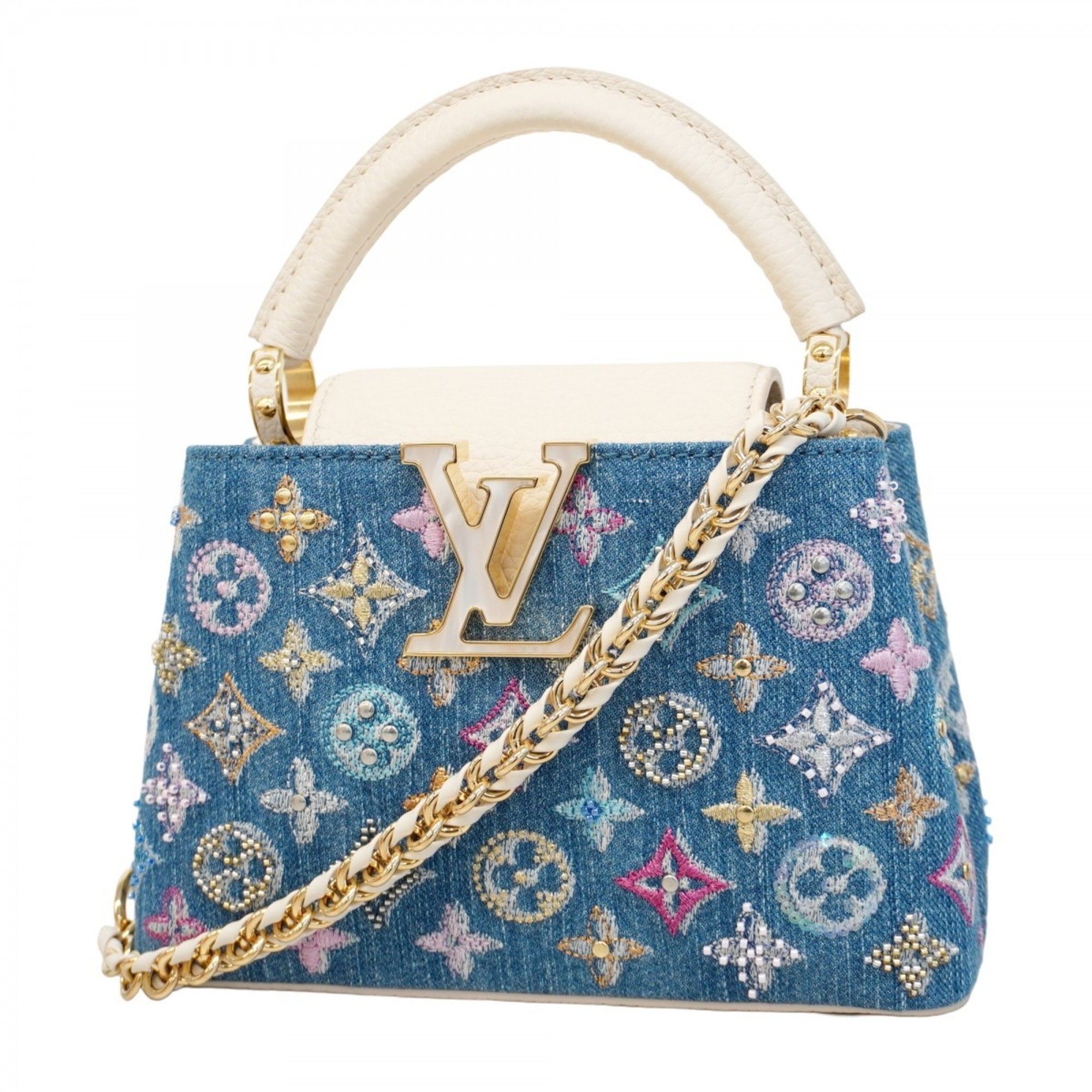 Louis Vuitton Monogram Denim Capucines MINI Handbag M12947 Blue Cream Women's