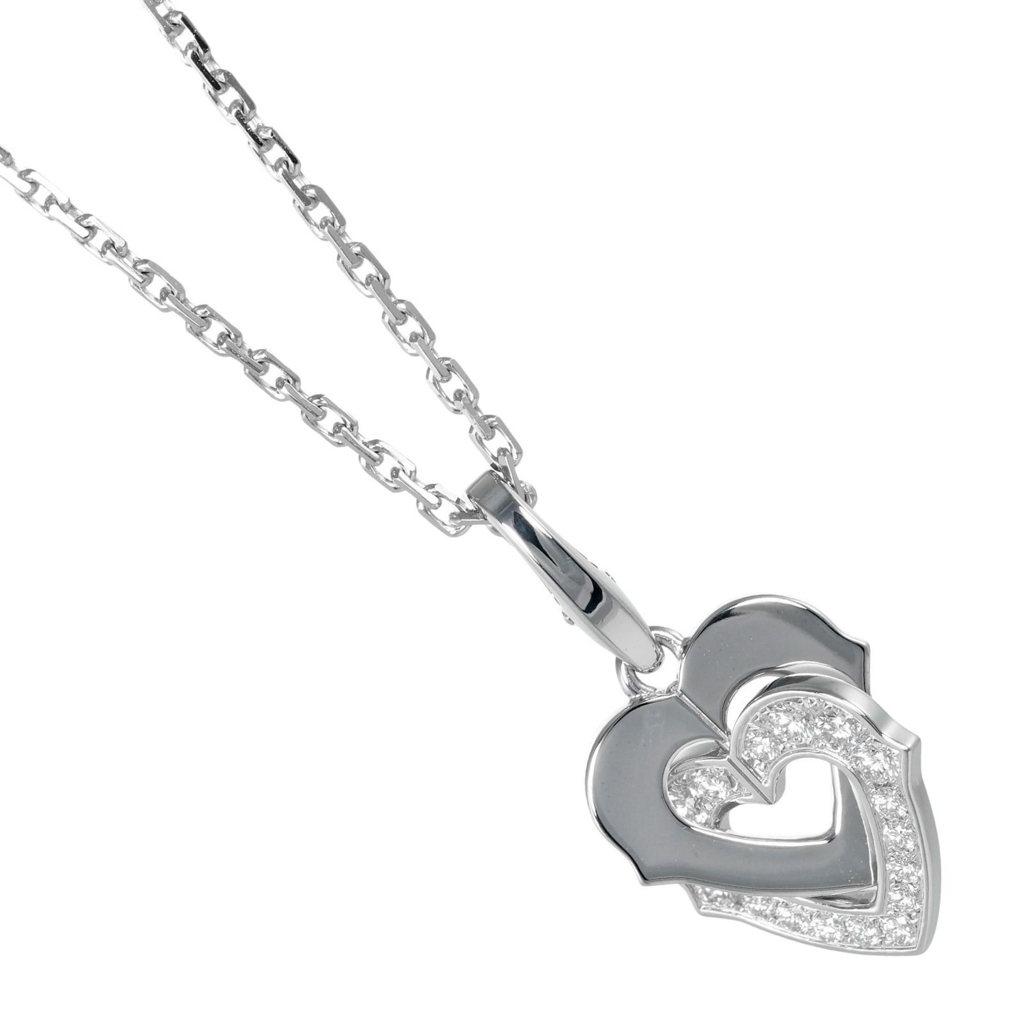 Cartier Double Heart Necklace K18WG White Gold Diamond Approx. 10.25g