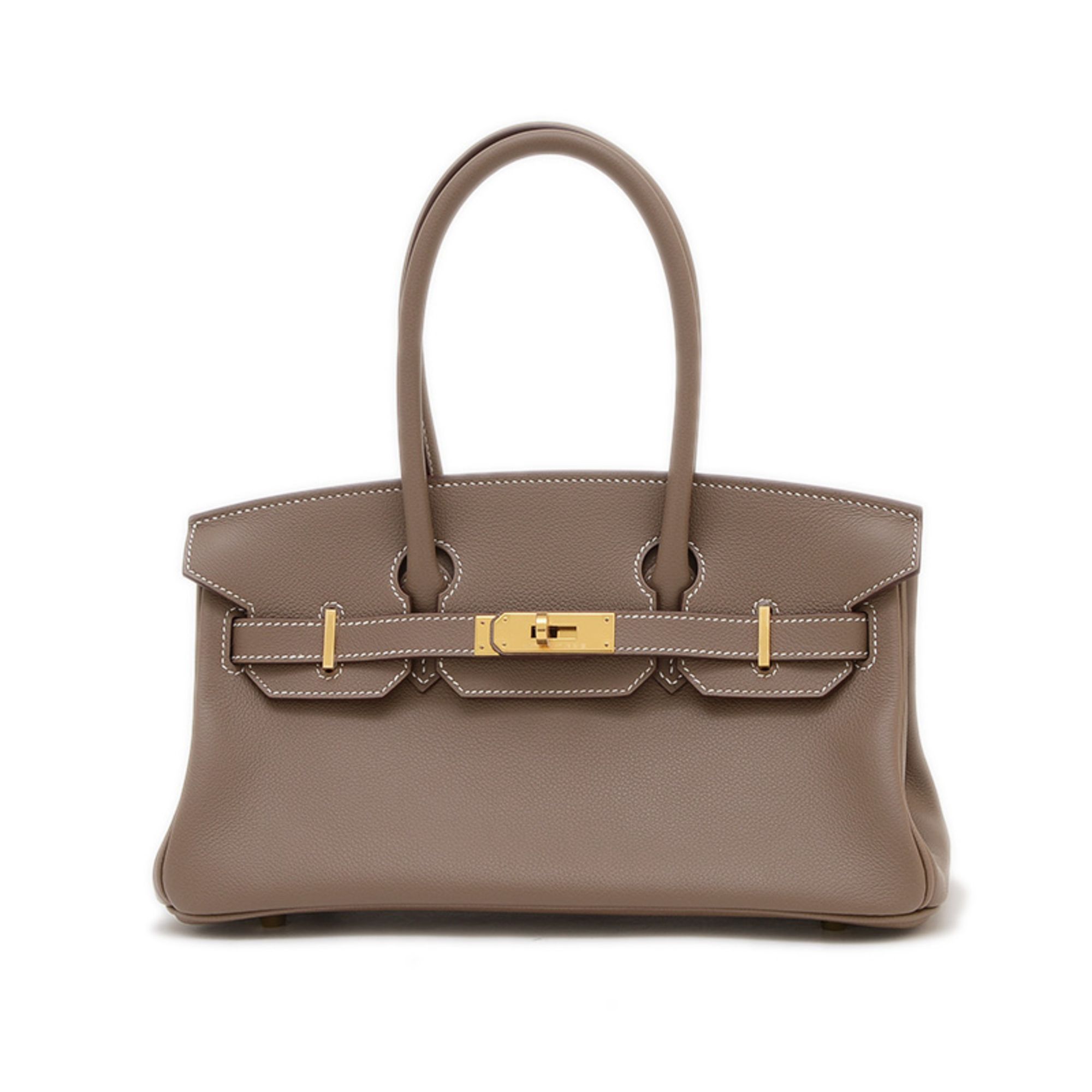 Hermes Hermès Shoulder Birkin 30 Handbag in Taurillon Etoupe Leather with Gold Hardware, K Stamp, BP