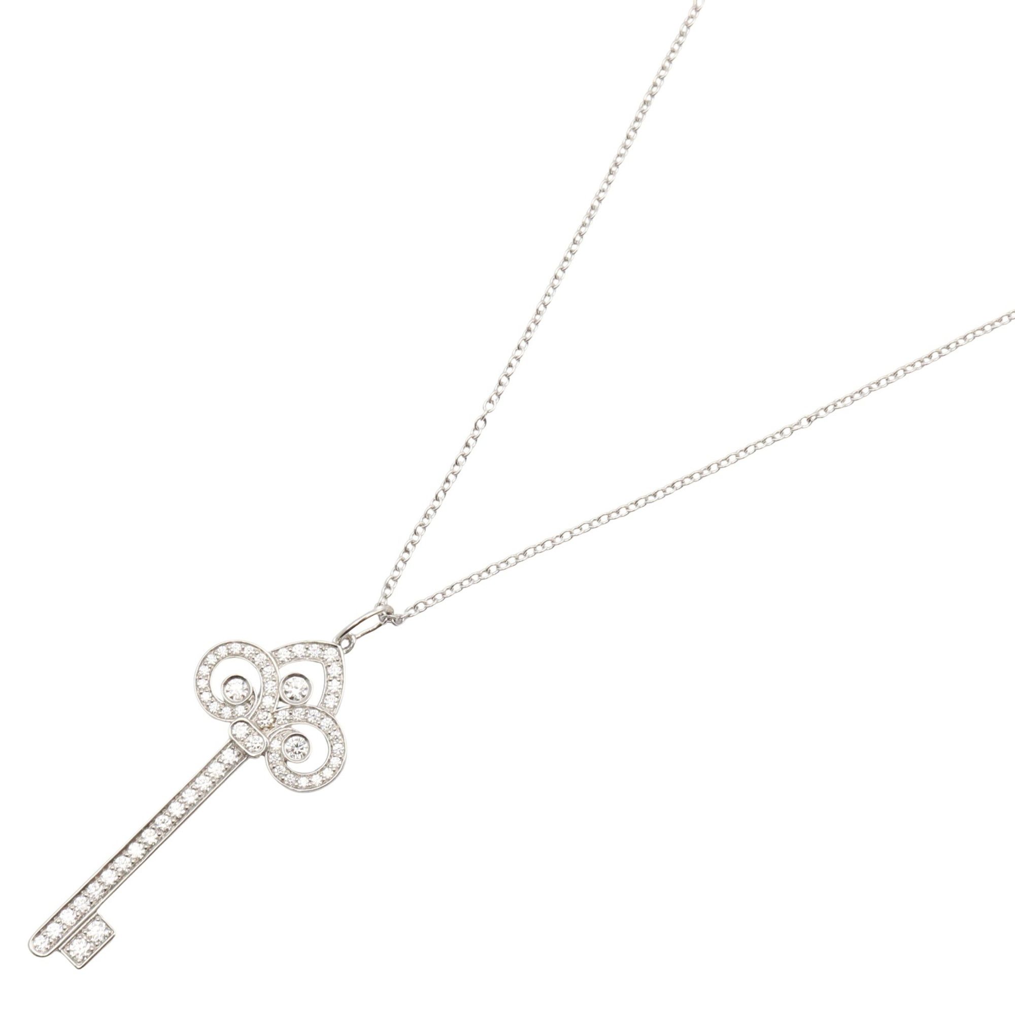 Tiffany & Co. Fleur de Ris Key Diamond Necklace, Pt950 Platinum, Diamond, Clear, Women's