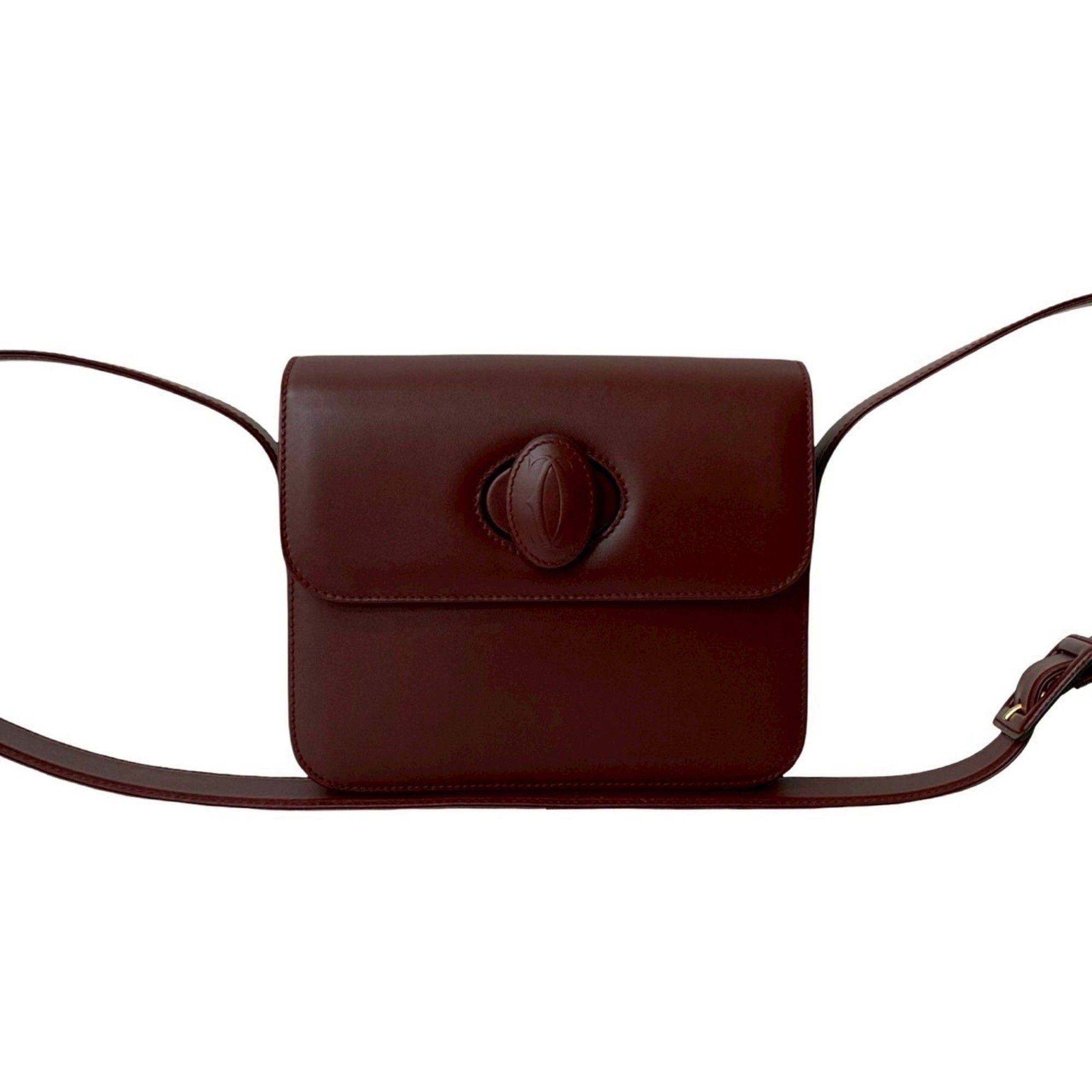 CARTIER Must Line Turnlock Leather Shoulder Bag/Pochette in Bordeaux a37-5
