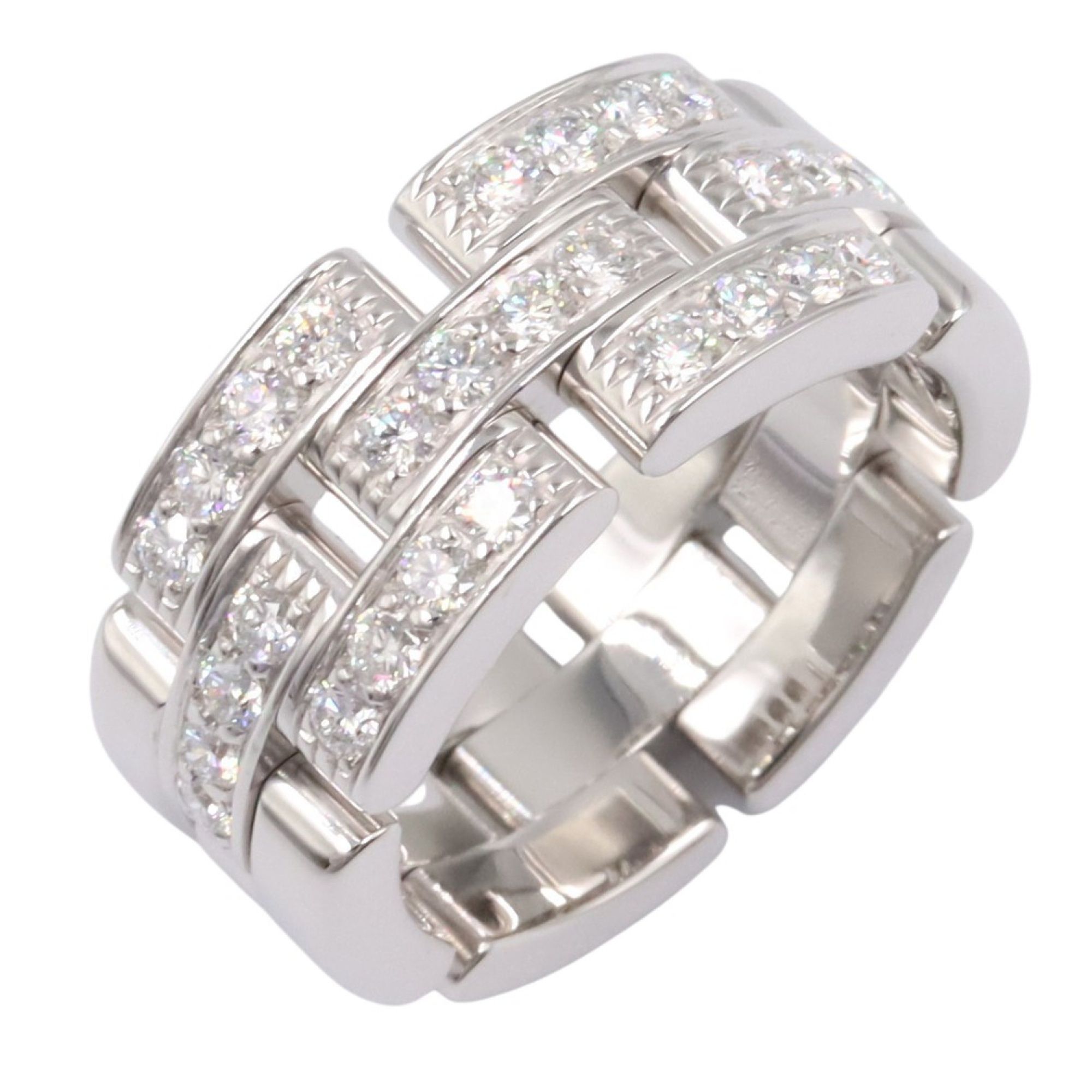 Cartier Maillon Panthère Diamond Ring, 18K White Gold (K18WG) with Diamonds, Clear, for Women