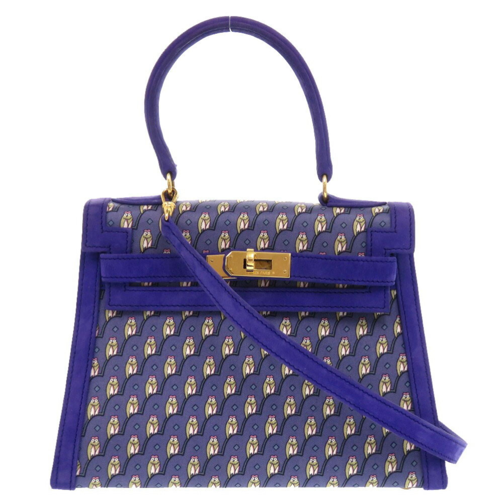 Hermes Kelly 20 Owl Outer Stitching Dobris Silk Blue ?T Stamp Handbag 1487 HERMES