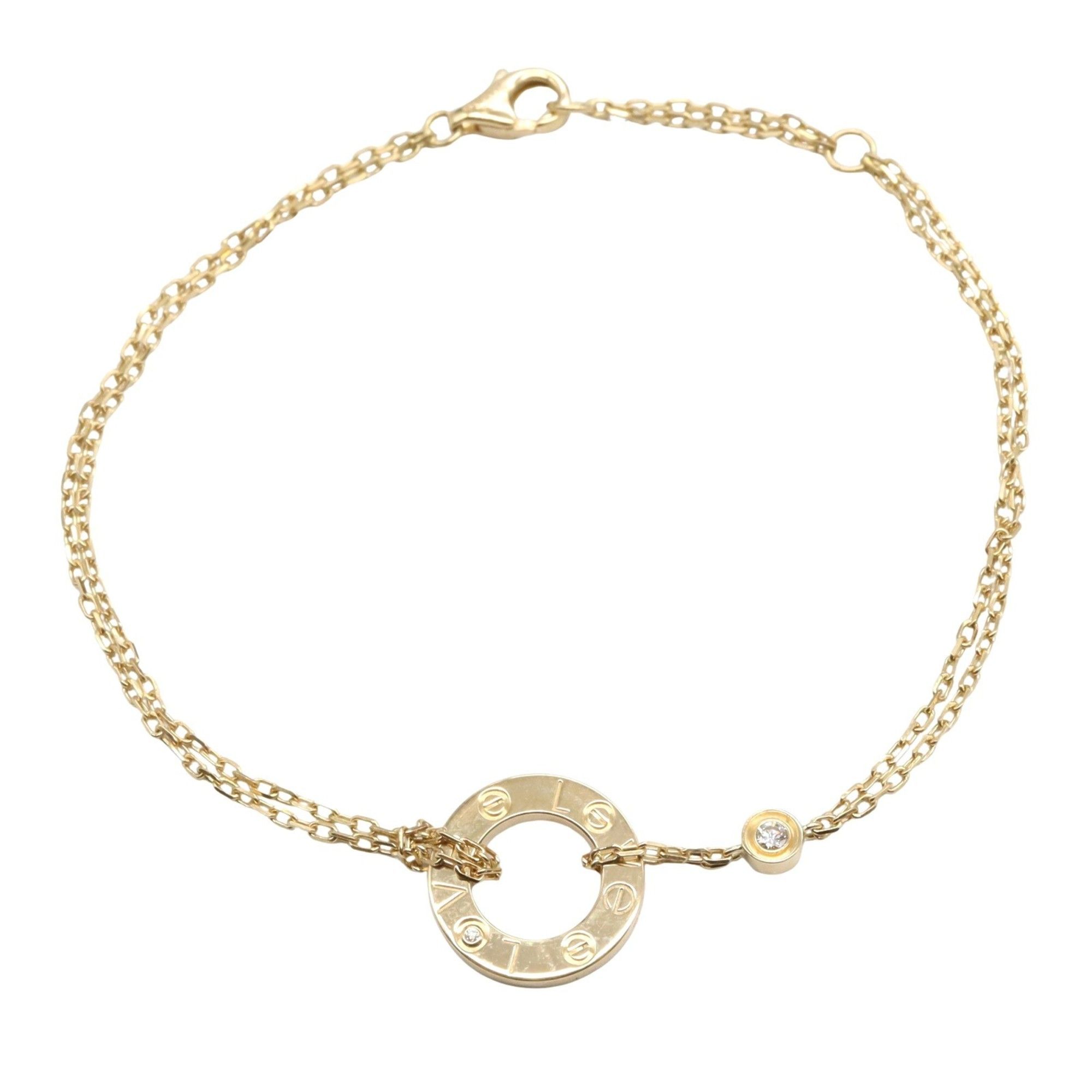 Cartier Love Circle Bracelet, 2PD, 18K Yellow Gold with Diamonds, Clear, Women's, B6038300