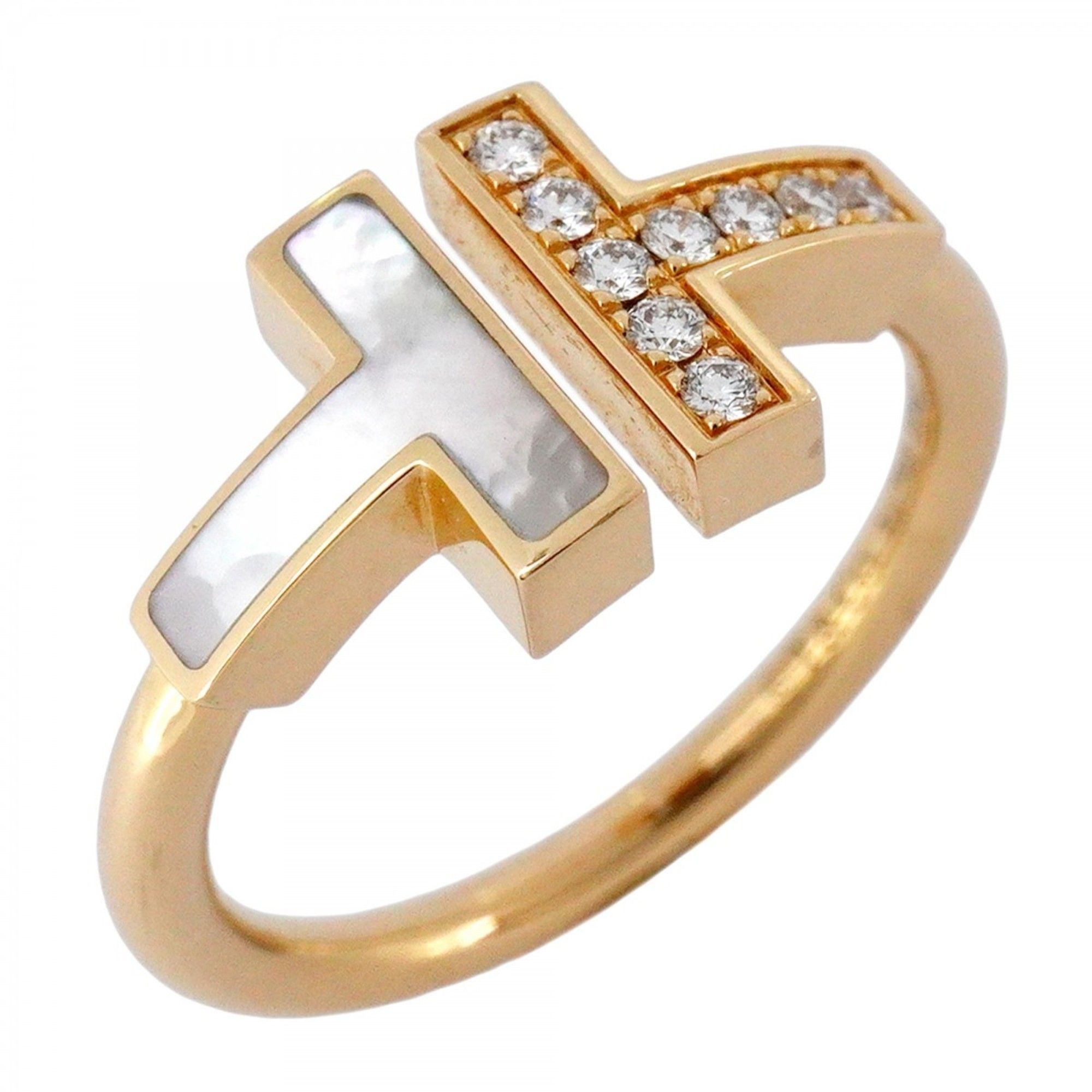 Tiffany T-wire ring in 18KPG pink gold with diamonds and mother-of-pearl, size 9, for women