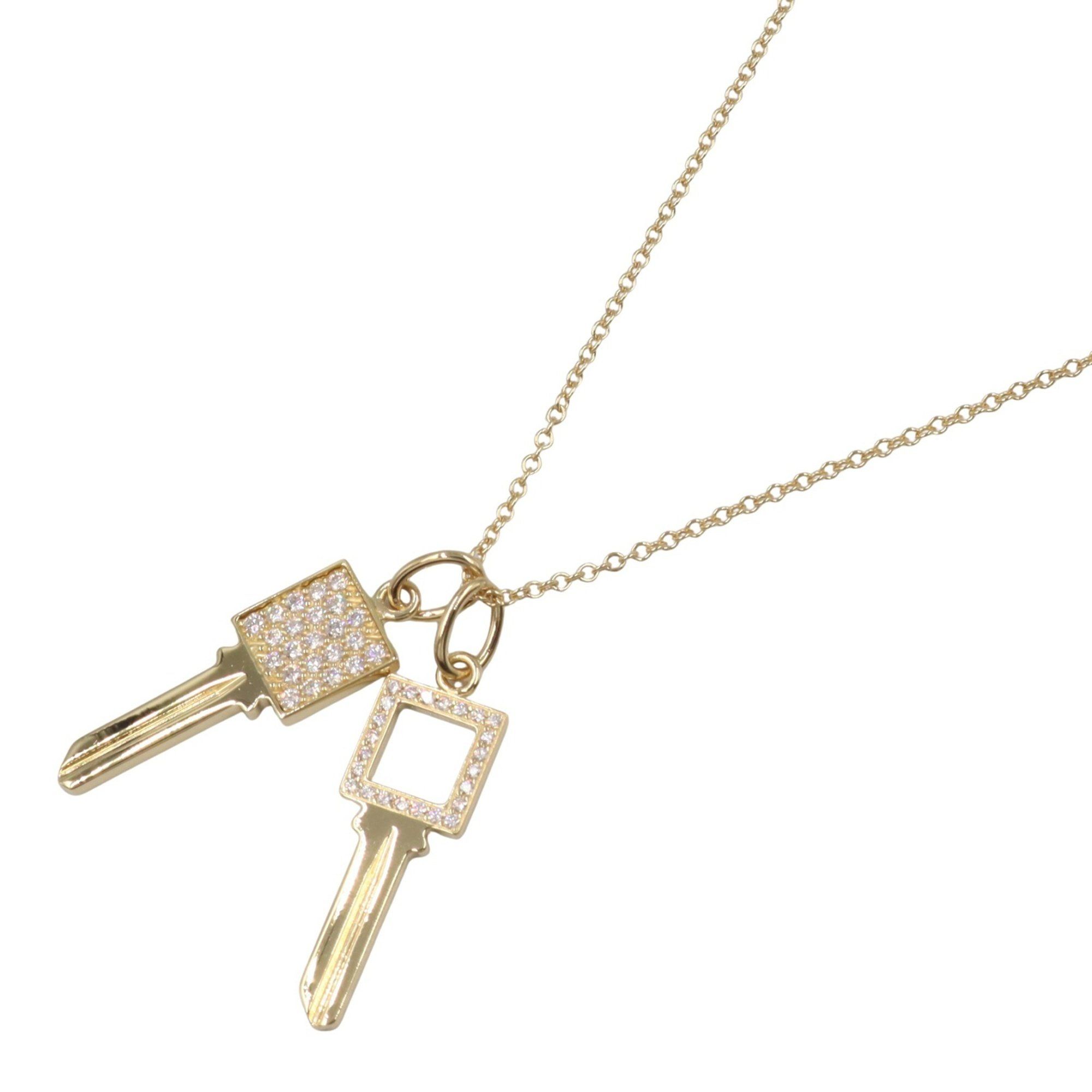 Tiffany & Co. Modern Key Square Diamond Necklace, 18K Yellow Gold, Diamond, Women's, Clear