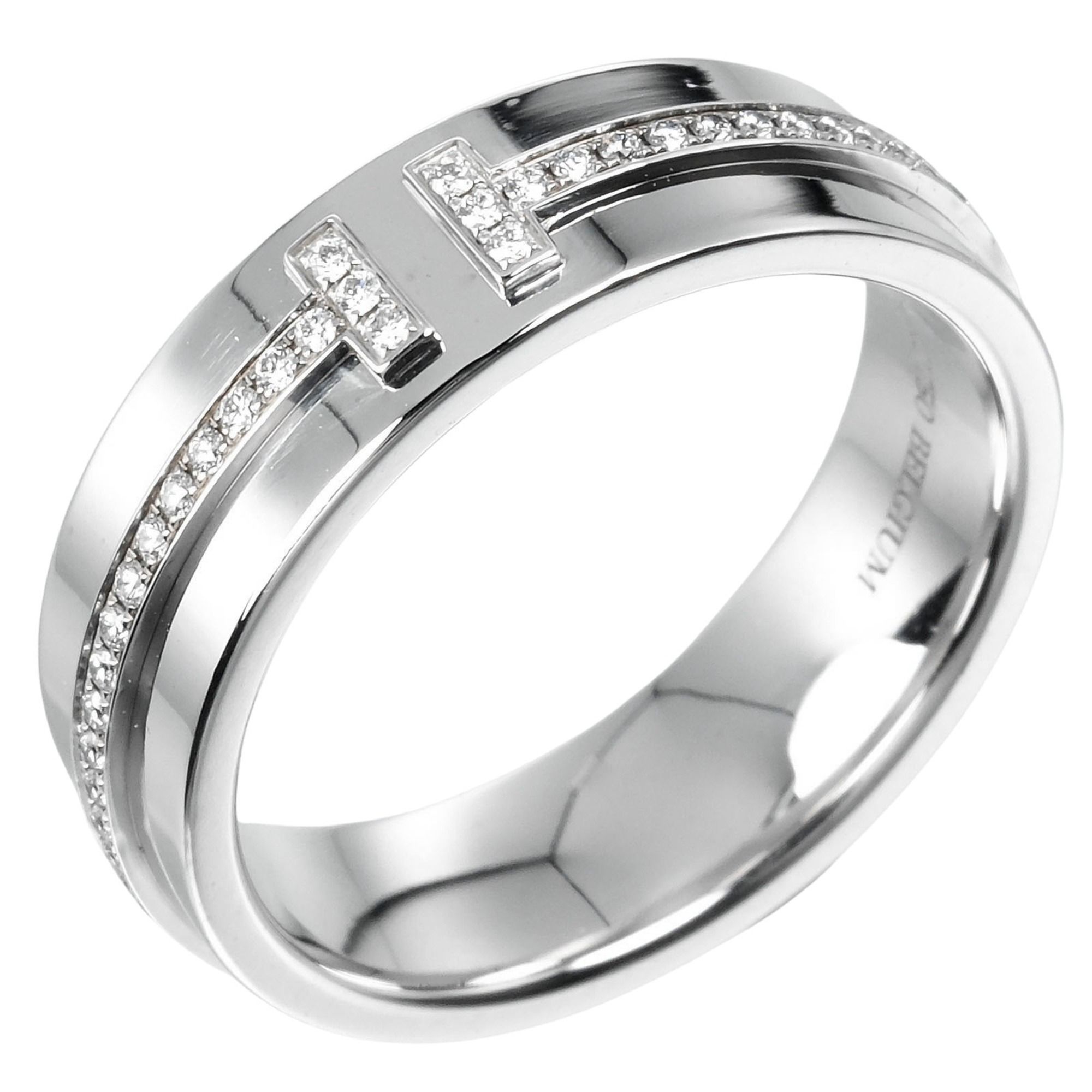 Tiffany & Co. T TWO Wide Size 10 Ring, K18WG White Gold, Diamond, Approx. 6.92g