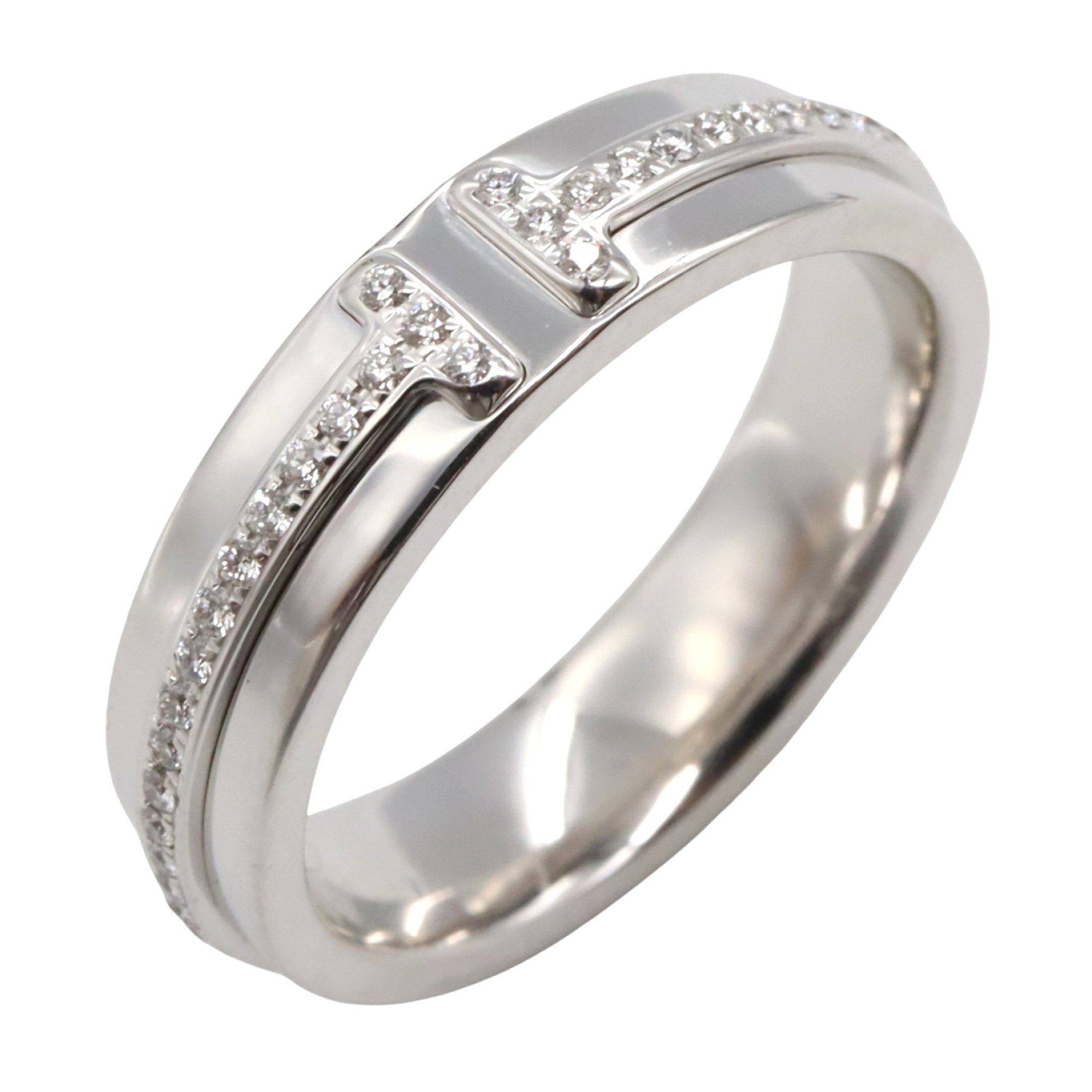 Tiffany & Co. T Two Narrow Diamond Ring, 18K White Gold with Diamonds, Clear, for Women