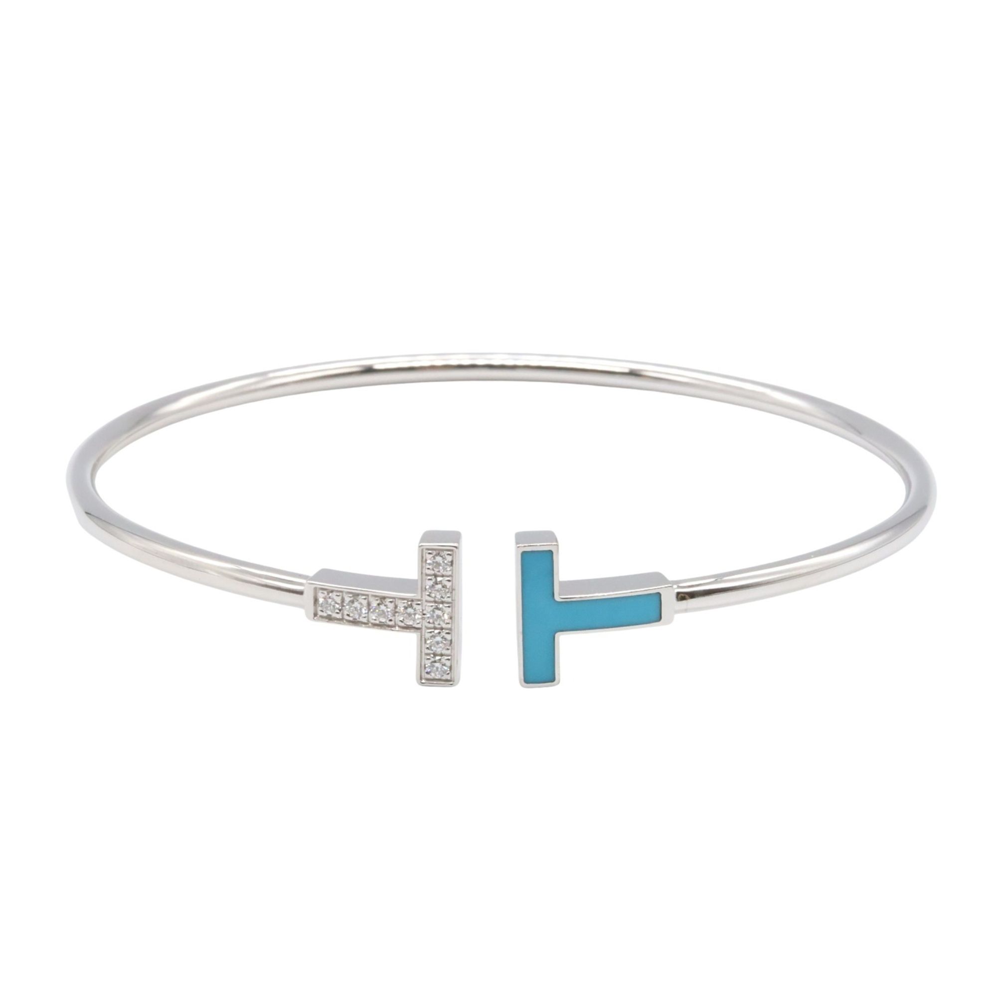 Tiffany & Co. T-Wire Bracelet, Turquoise and Diamond, 18K White Gold, Turquoise, Women's, Blue Clear