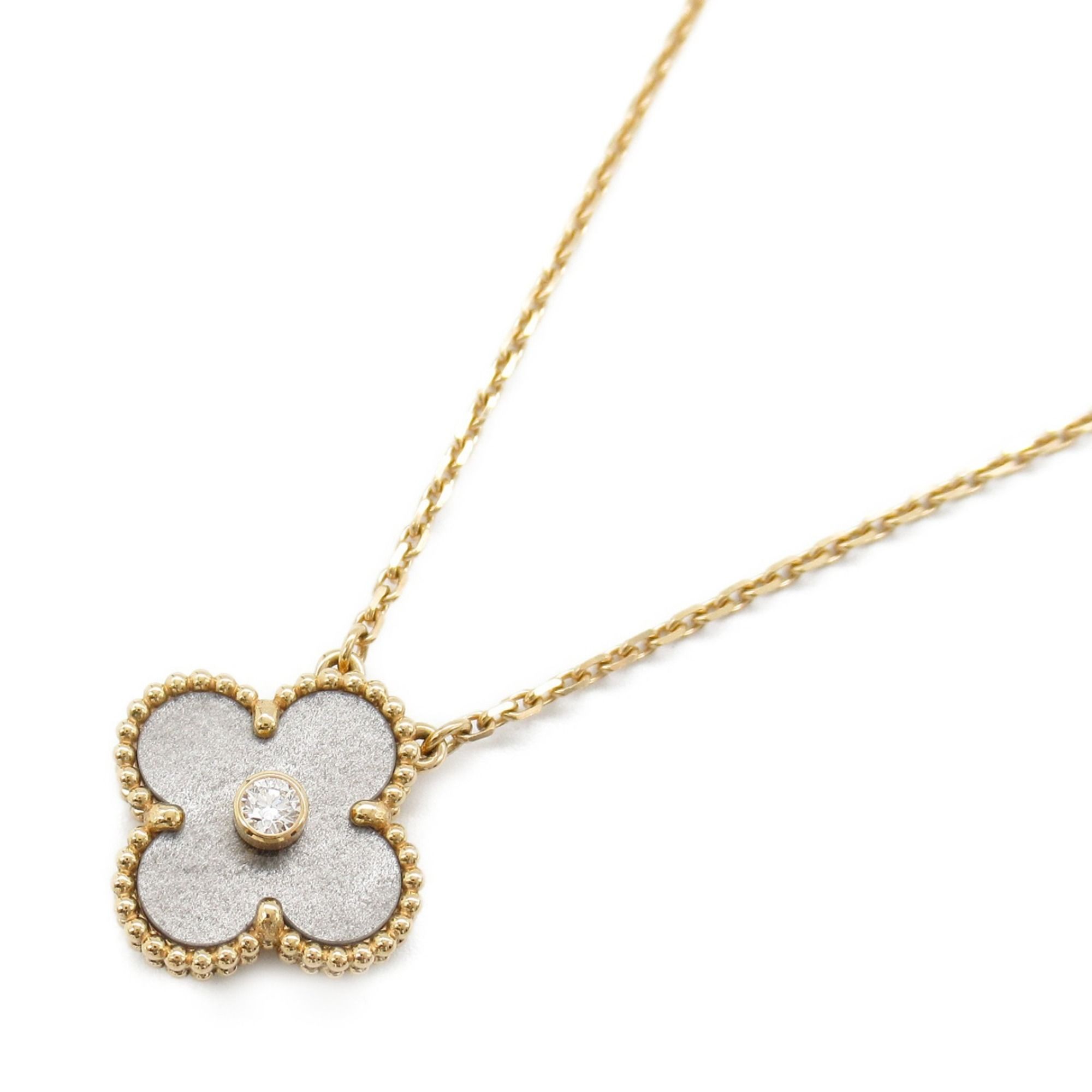 Van Cleef & Arpels Vintage Alhambra Silver Obsidian and Diamond Necklace in 18K Pink Gold with Diamo