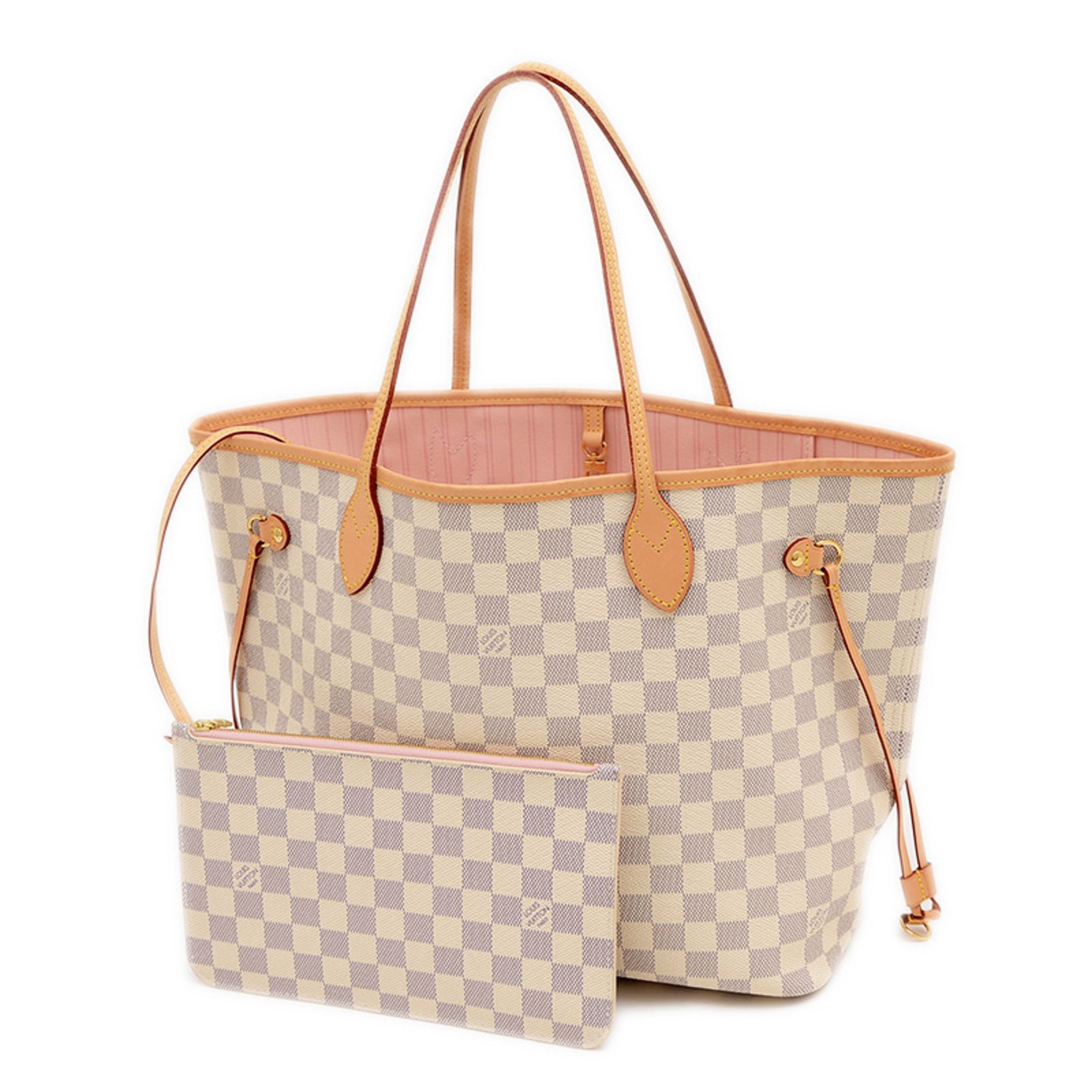 Louis Vuitton Damier Azur Neverfull MM Tote Bag Rose Ballerine New Model N40604 BP