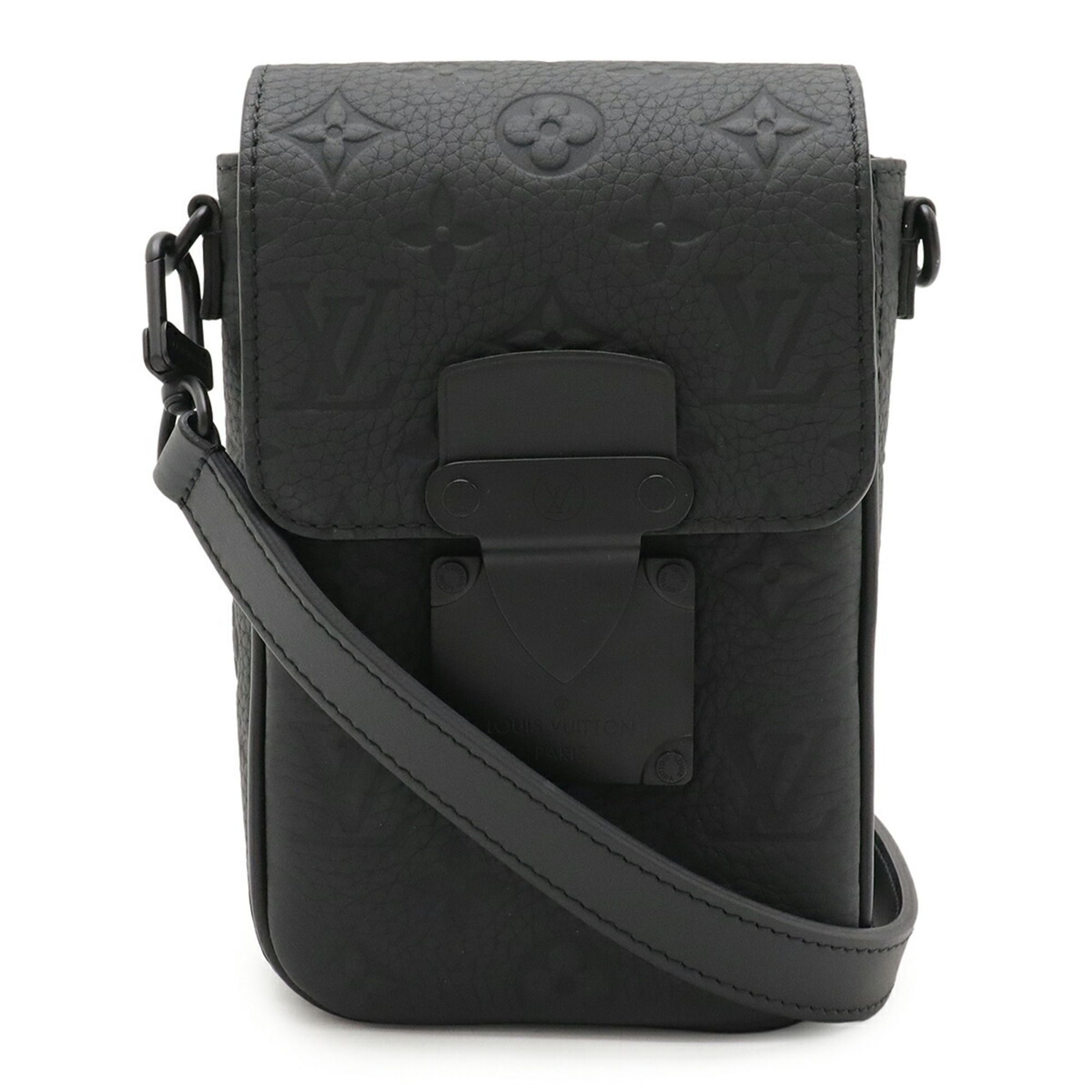 LOUIS VUITTON Monogram Taurillon S-Lock Vertical Wearable Wallet Shoulder Bag in Noir and Black, M81