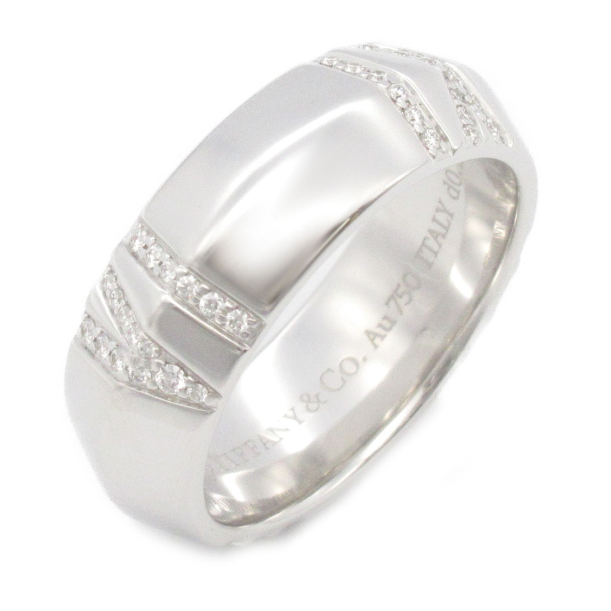 Tiffany & Co. Atlas X Closed Wide Ring, 18K White Gold with Diamonds, Clear, for Women