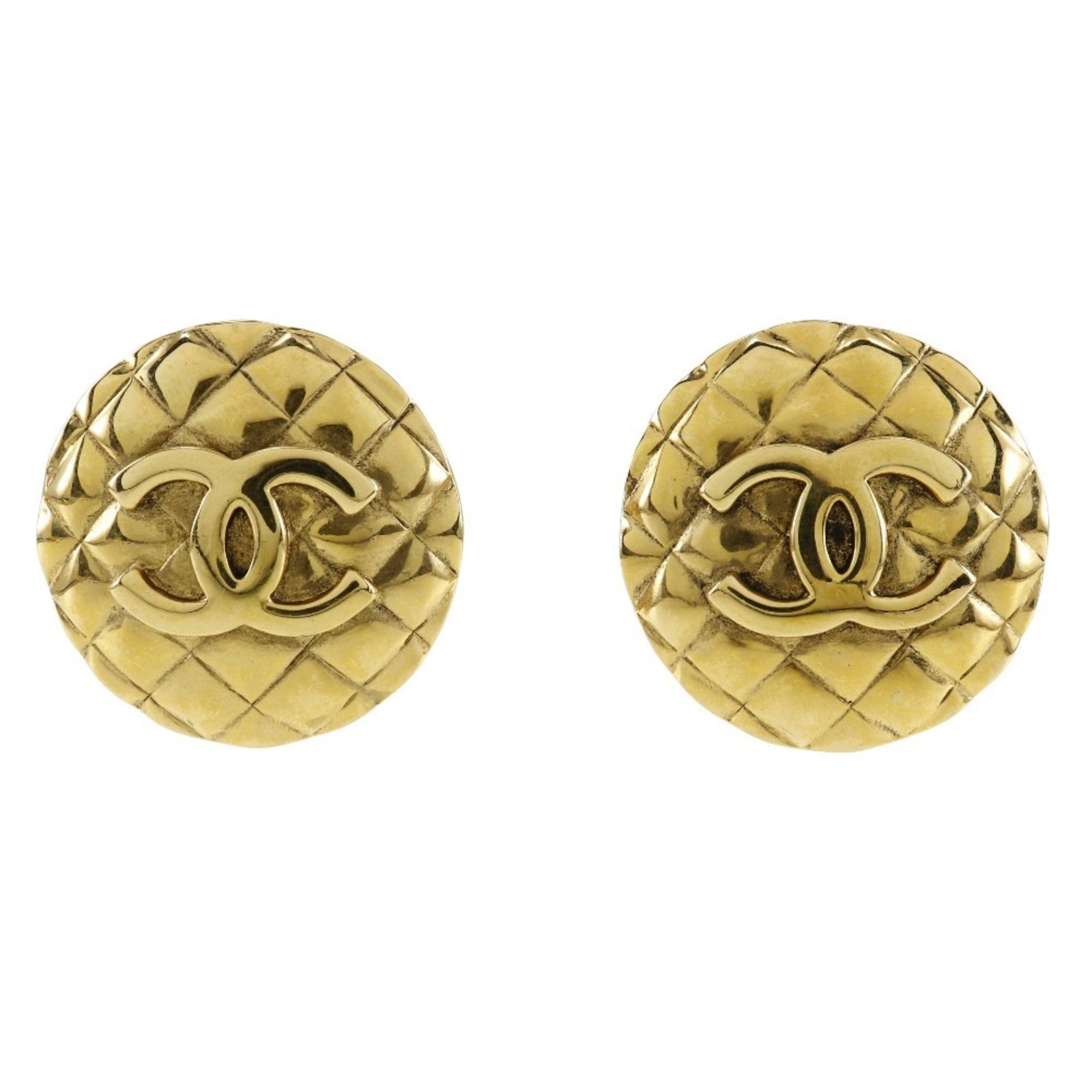 CHANEL Coco Mark Earrings, Matelasse, Gold Plated, Approx. 41g, COCO Mark, Women's