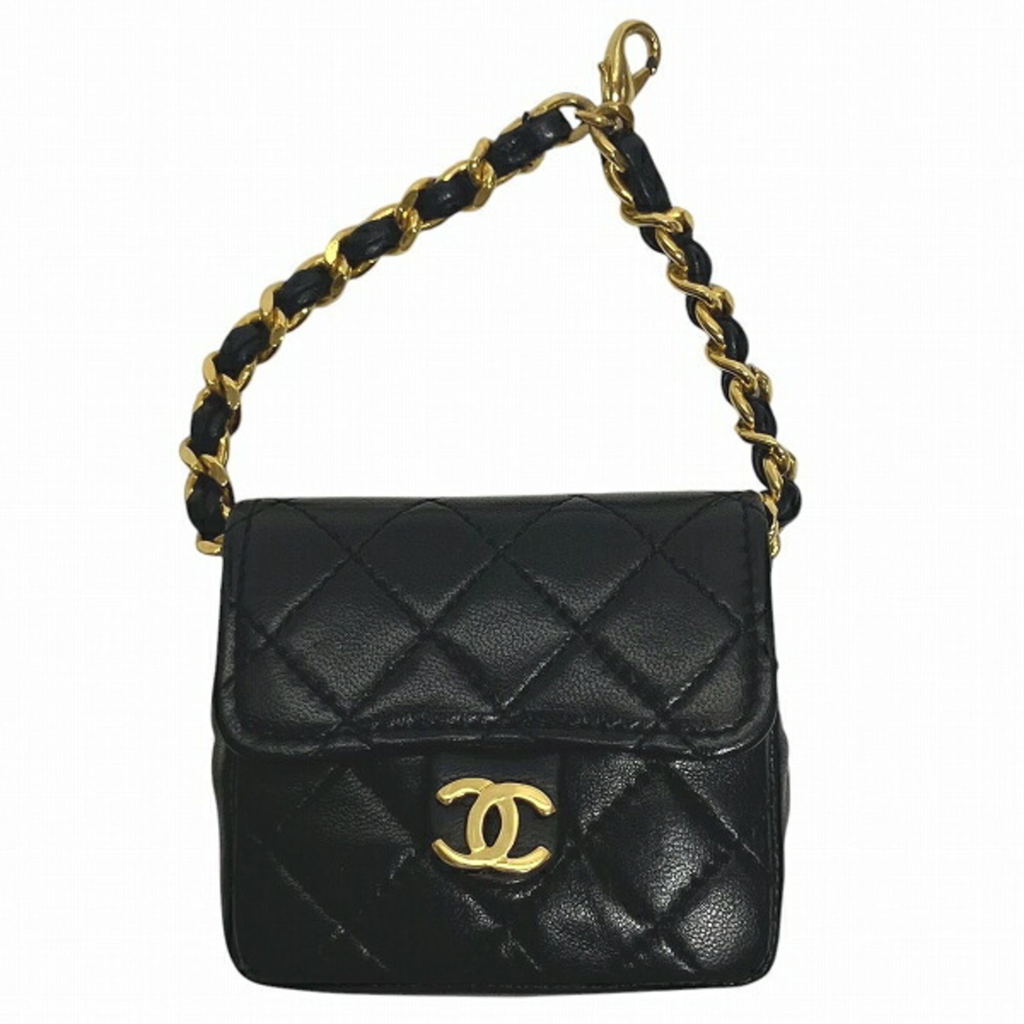 CHANEL Mini Matelasse Lambskin Chain Bag Charm Pouch Keychain for Women