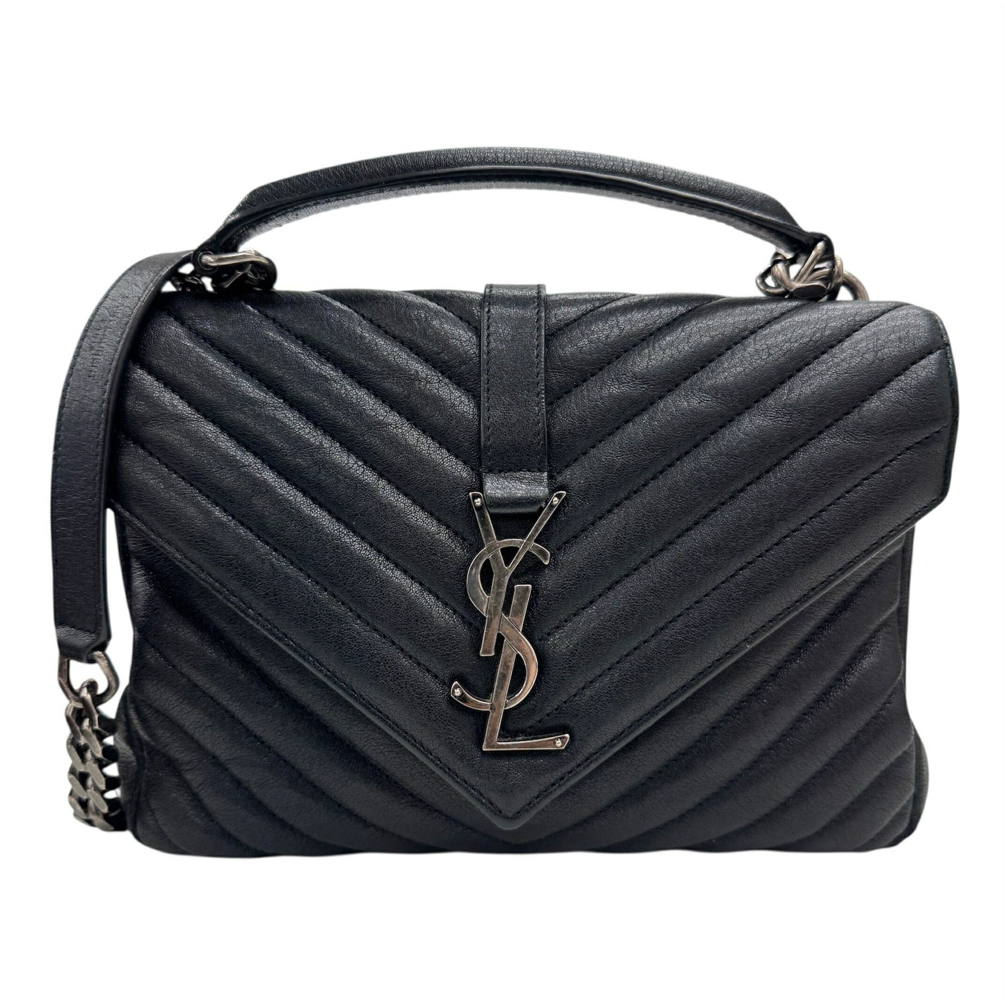 SAINT LAURENT YSL College 600279 Chain Shoulder Bag in Black Leather for Women