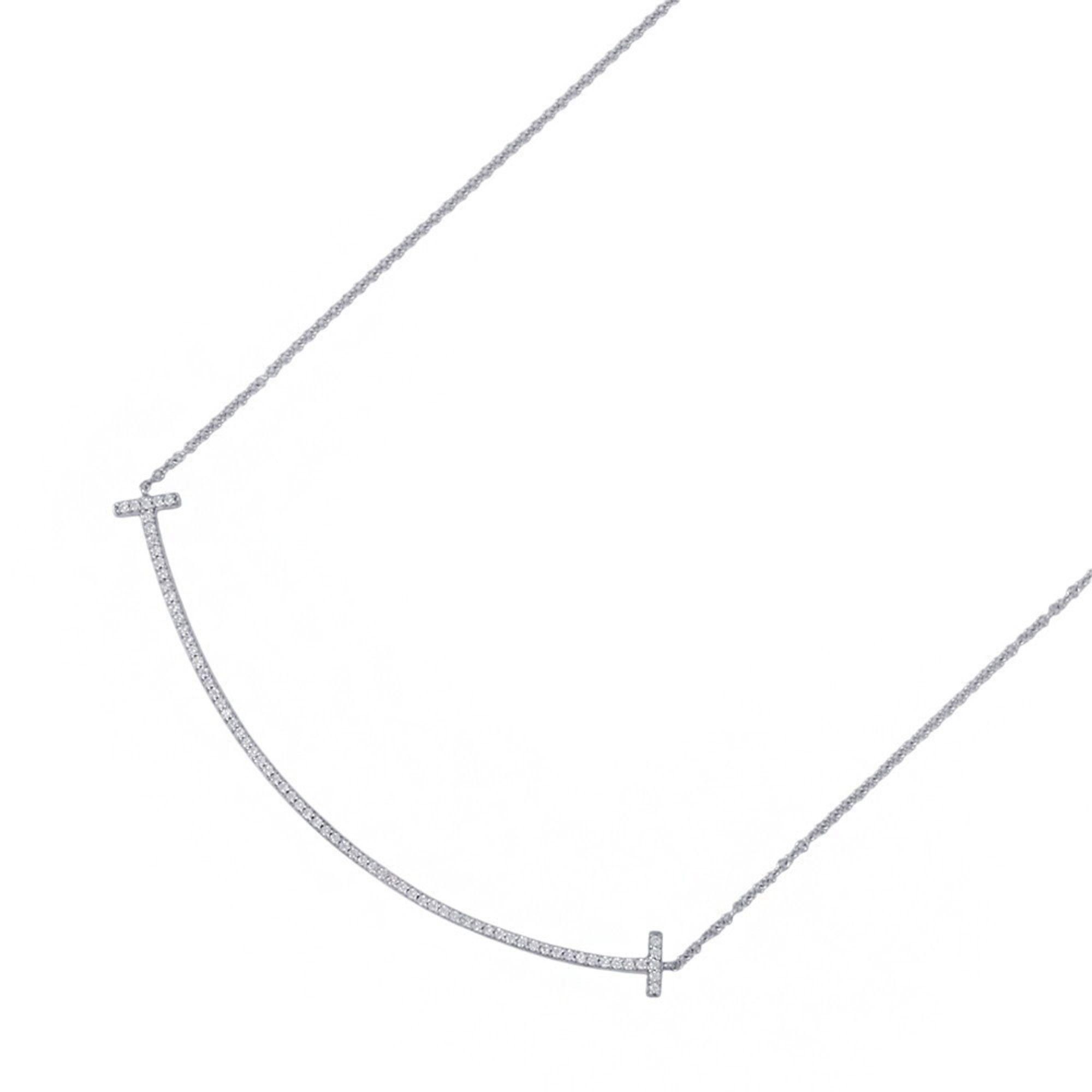 Tiffany T Smile Necklace Pendant with Large Diamonds, 0.19ct Total, 18K White Gold, 60011655