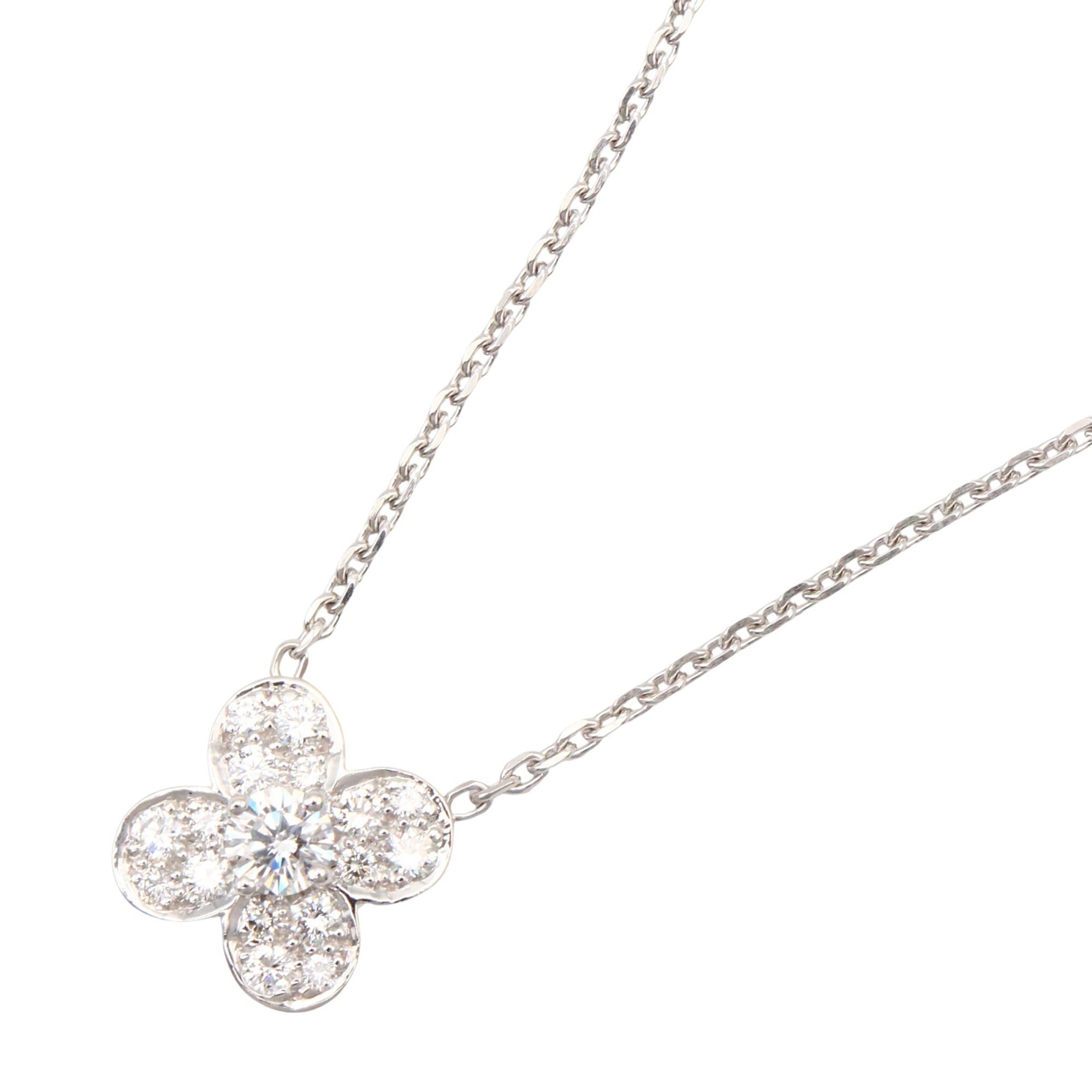 Van Cleef & Arpels Trefle Diamond Necklace, 18K White Gold (K18WG) with Clear Diamonds, for Women