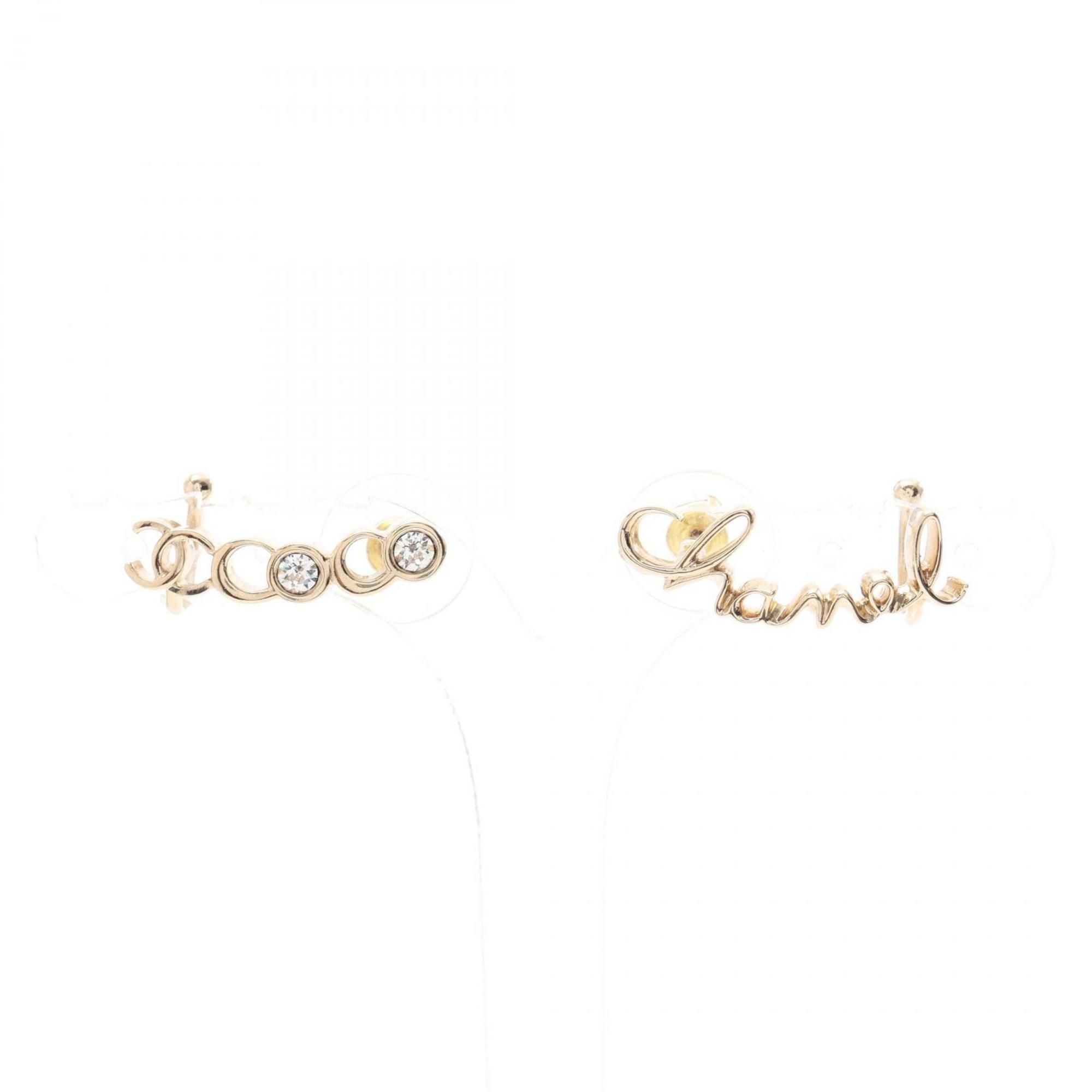 CHANEL Coco Mark Earrings GP (Gold Plated) Rhinestones Women's Gold Clear AB7658