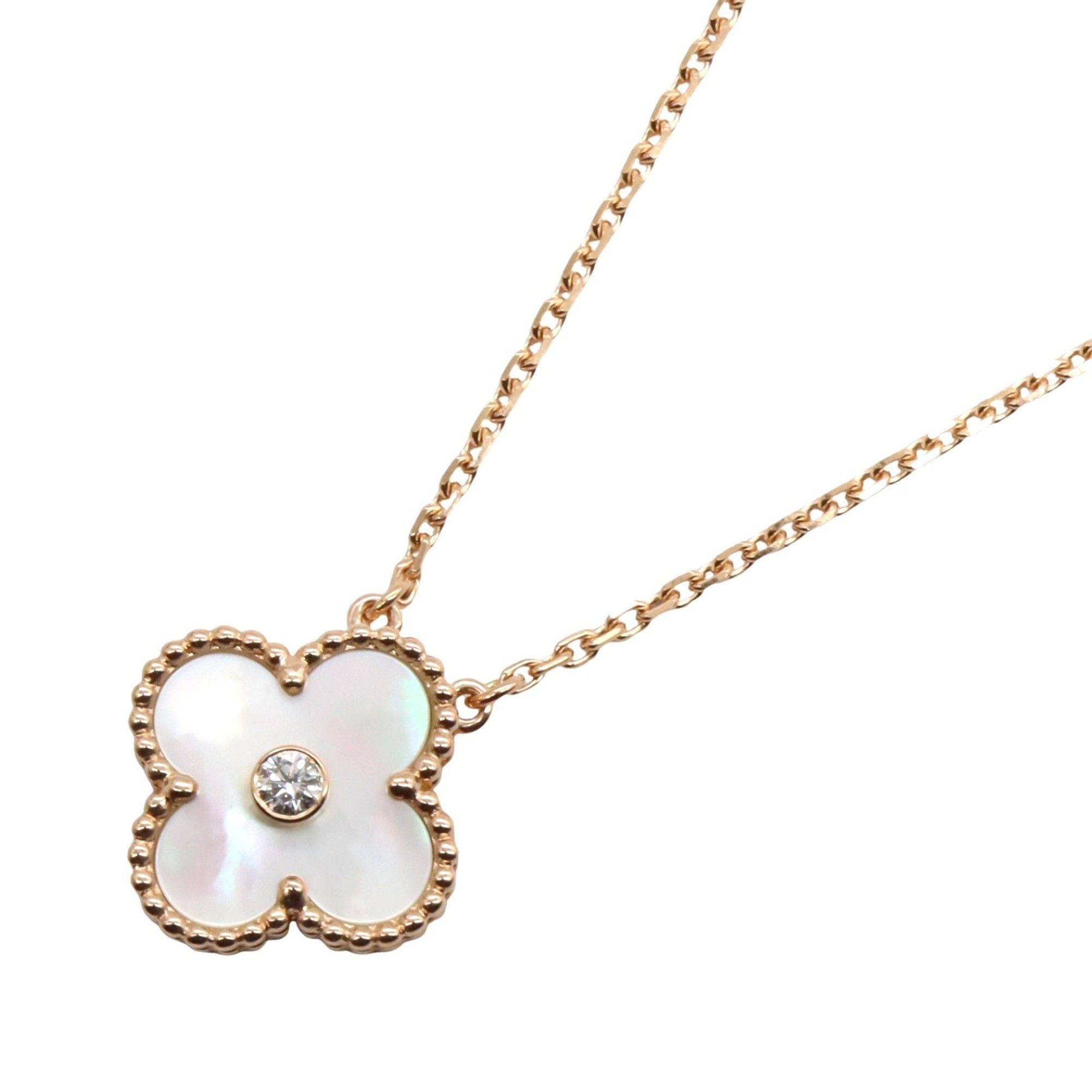 Van Cleef & Arpels Vintage Alhambra Necklace (1PD) in 18K Pink Gold with Diamonds and Mother-of-Pear