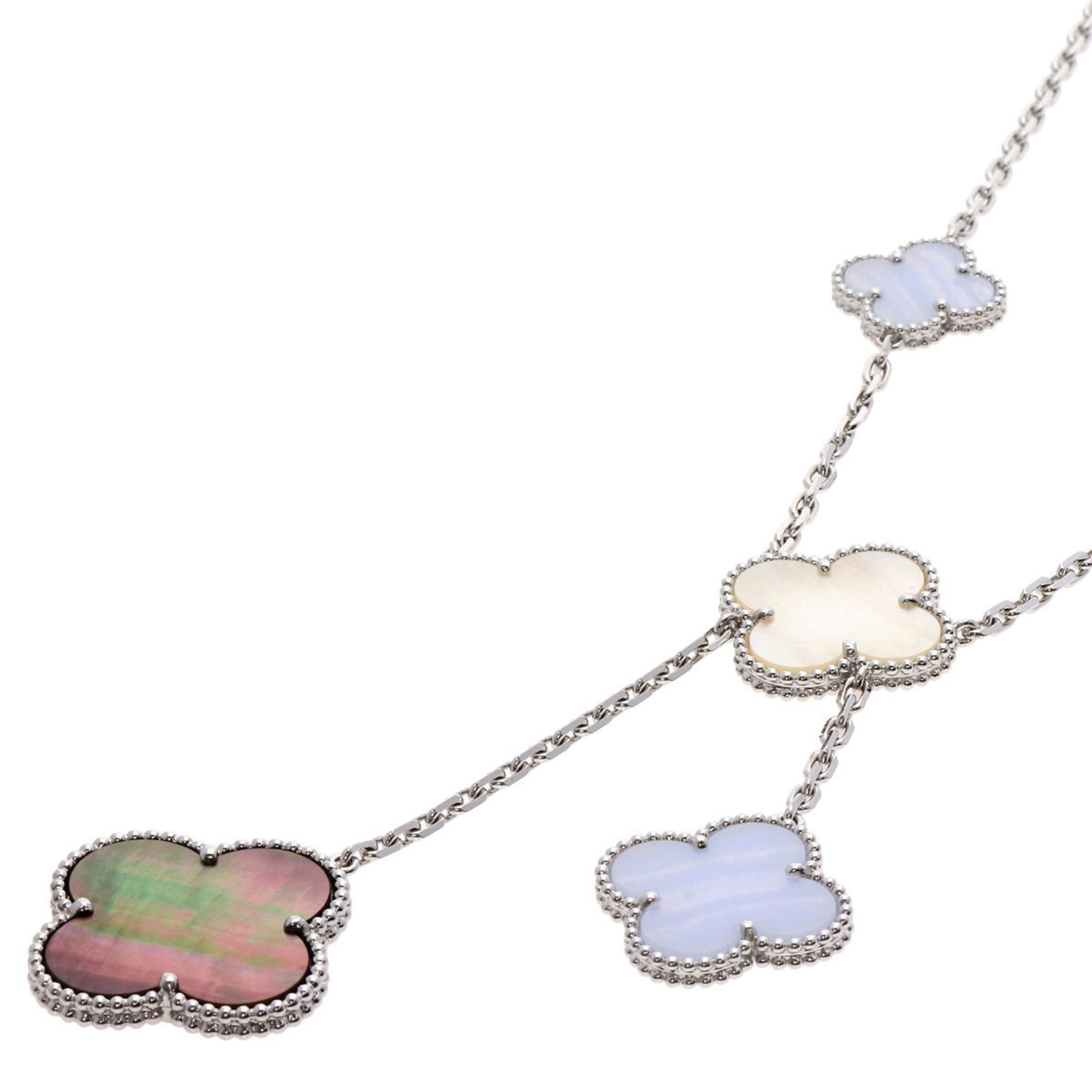 Van Cleef & Arpels Magic Alhambra 6-Motif Mother-of-Pearl and Chalcedony Necklace in 18K White Gold